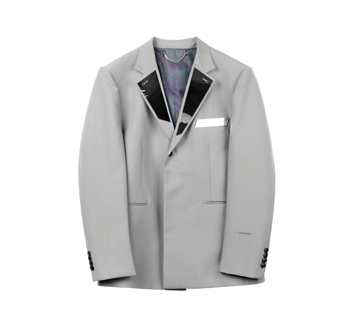 Unawares Laminated Cut Out Custom Adjustable Button Suit Grey | MADA IN CHINA