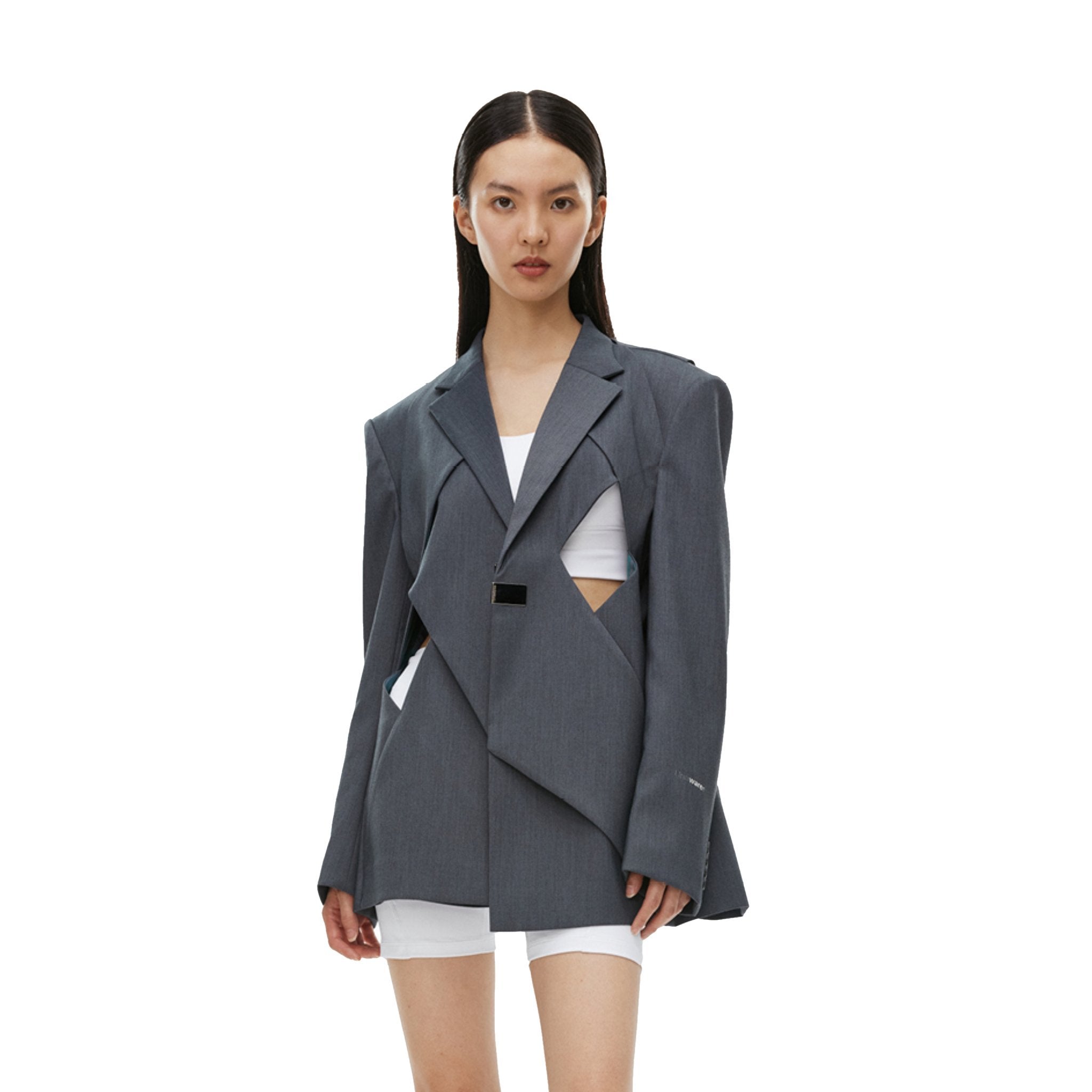 Unawares Laminated Cut Out Custom Adjustable Button Suit Grey | MADA IN CHINA