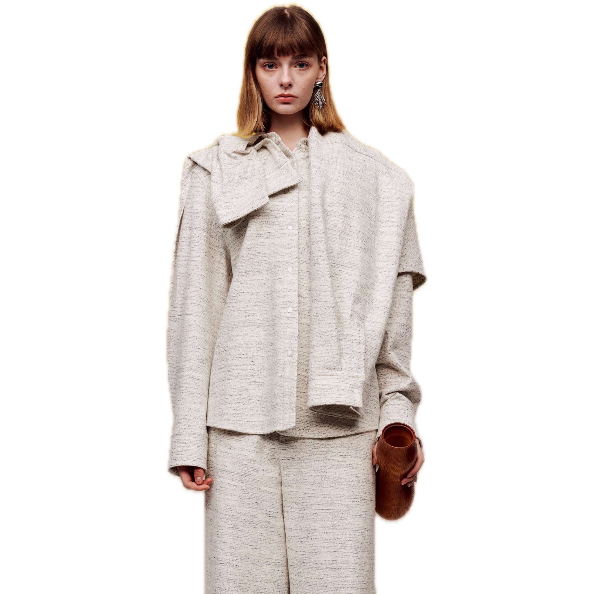 ilEWUOY Layered Heather Wool Shirt in Grey | MADA IN CHINA