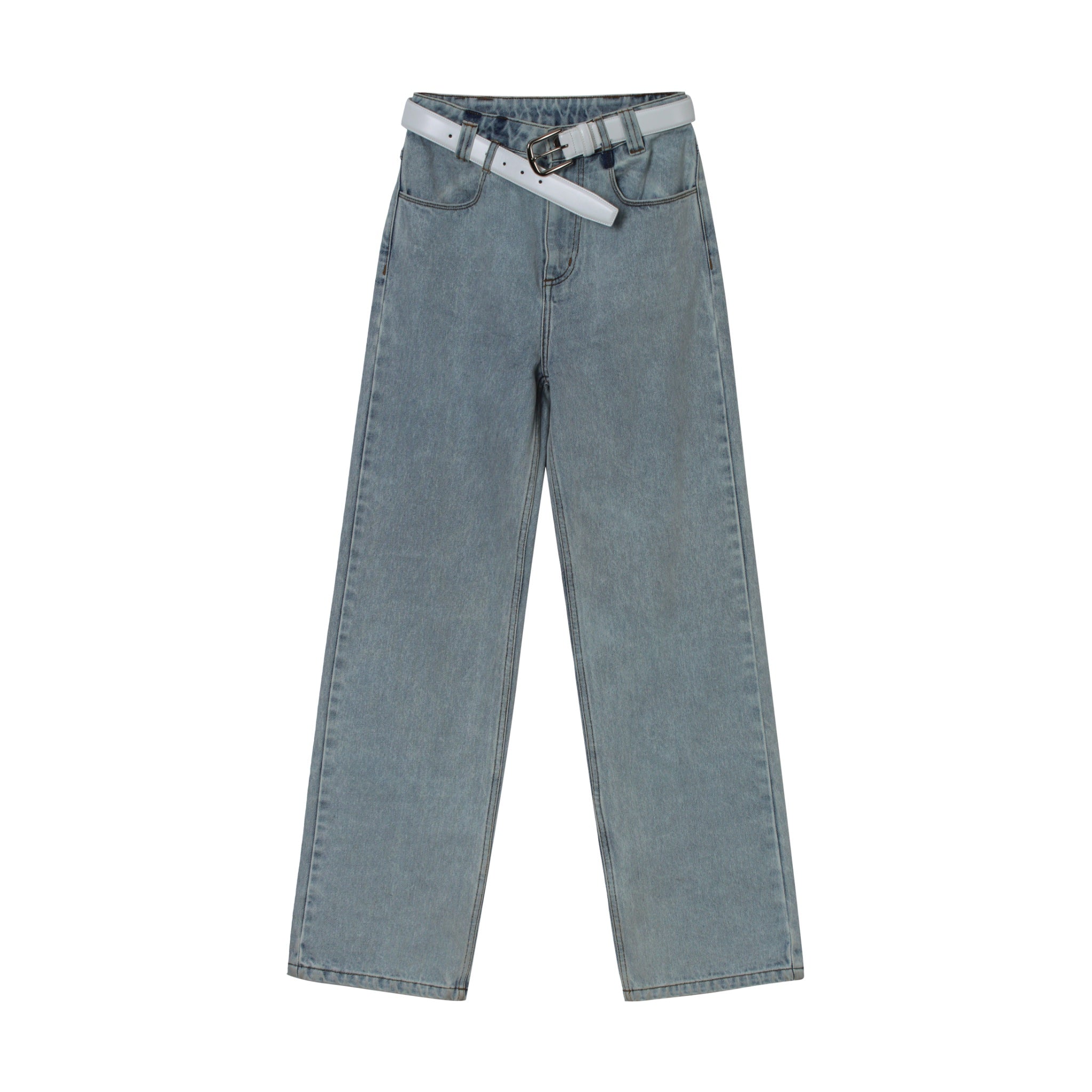 CALVIN LUO Light Blue Irregular Waistband Denim Pants | MADA IN CHINA