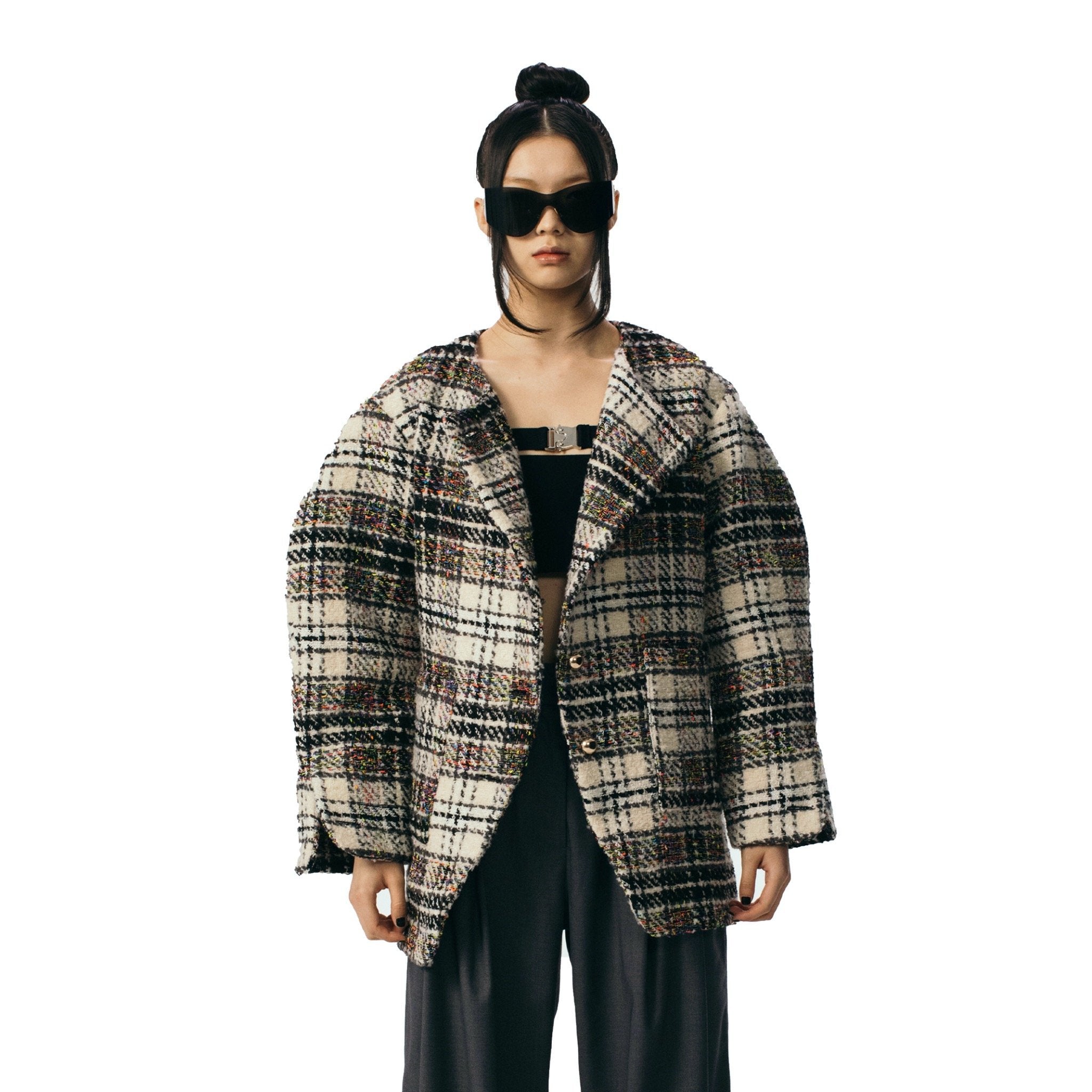 ANN ANDELMAN Light Brown Plaid Oversize Jacket | MADA IN CHINA