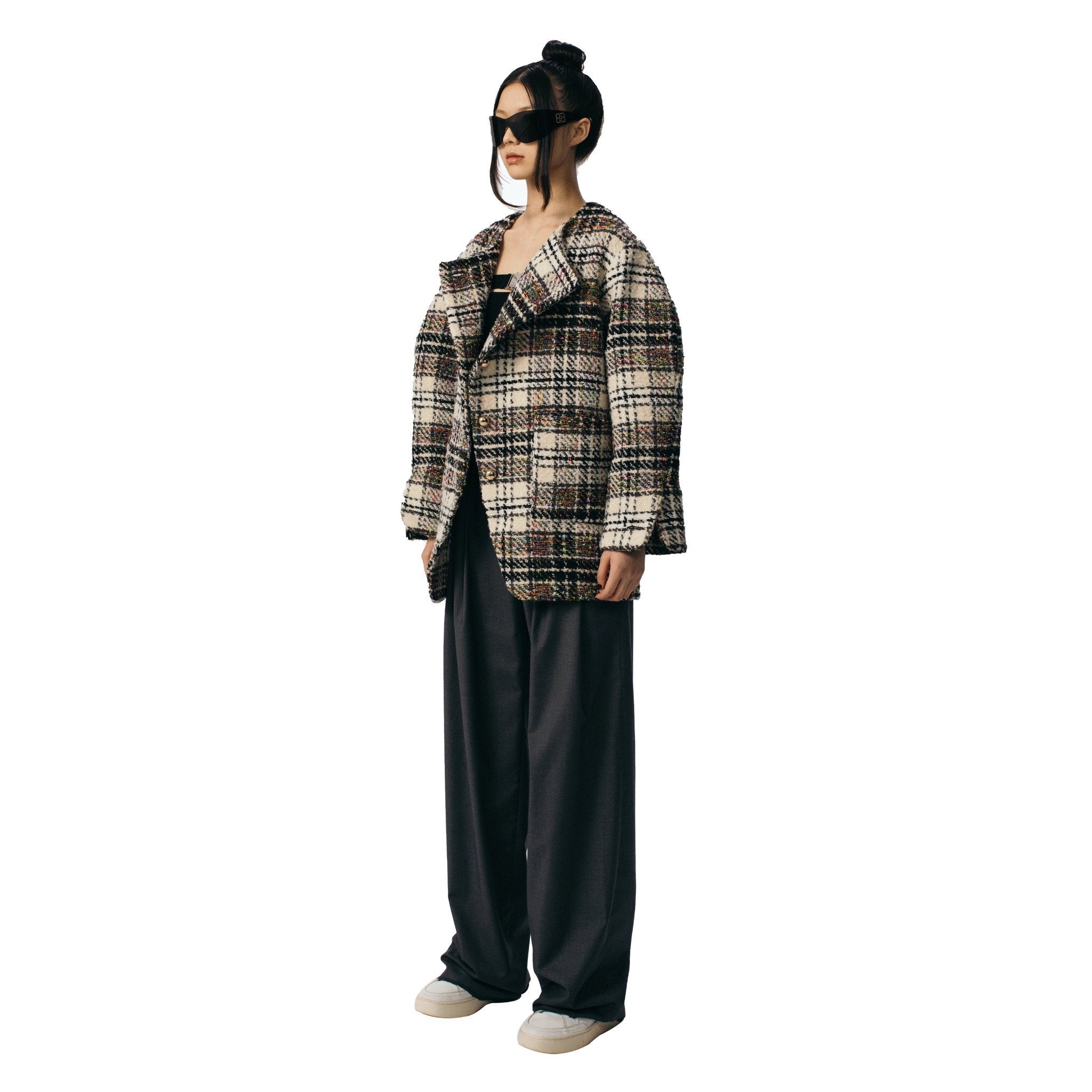 ANN ANDELMAN Light Brown Plaid Oversize Jacket | MADA IN CHINA