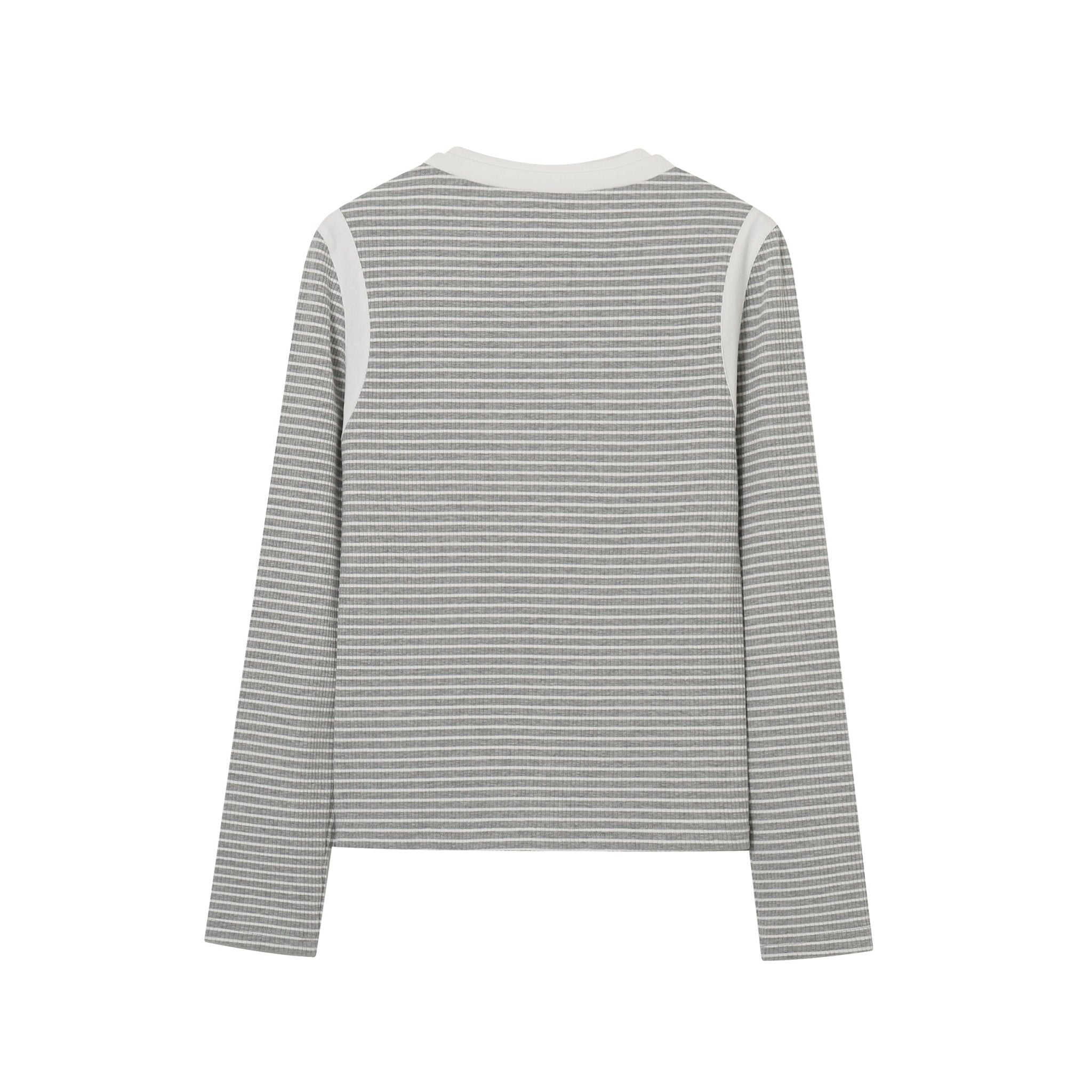 SOMESOWE Light Grey Strip Double Collar Long Sleeve T-shirt | MADA IN CHINA