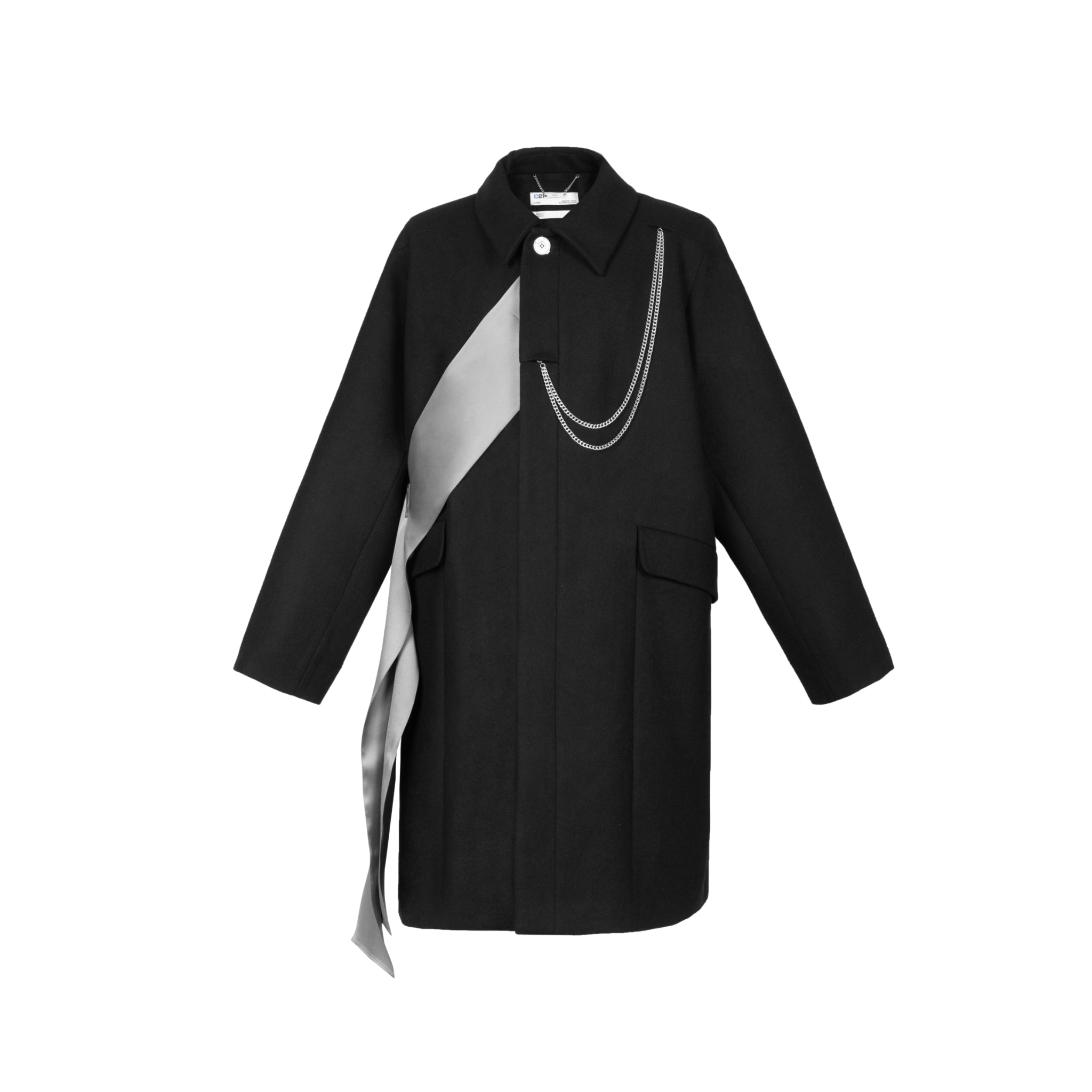 C2H4 Long Coat With Silk Ribbon and Double Chains | MADA IN CHINA