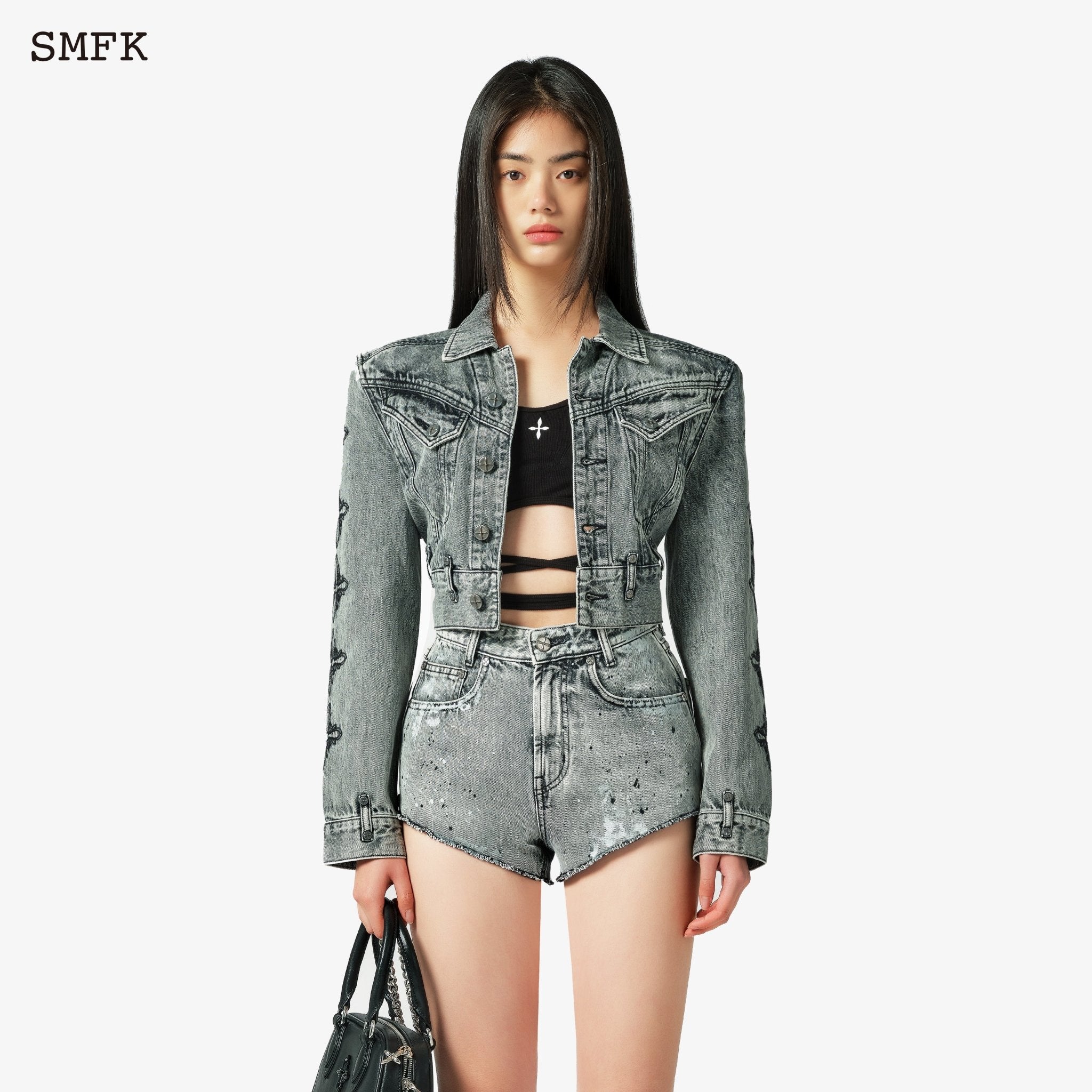 SMFK Magnolia Cross Biker Denim Jacket | MADA IN CHINA