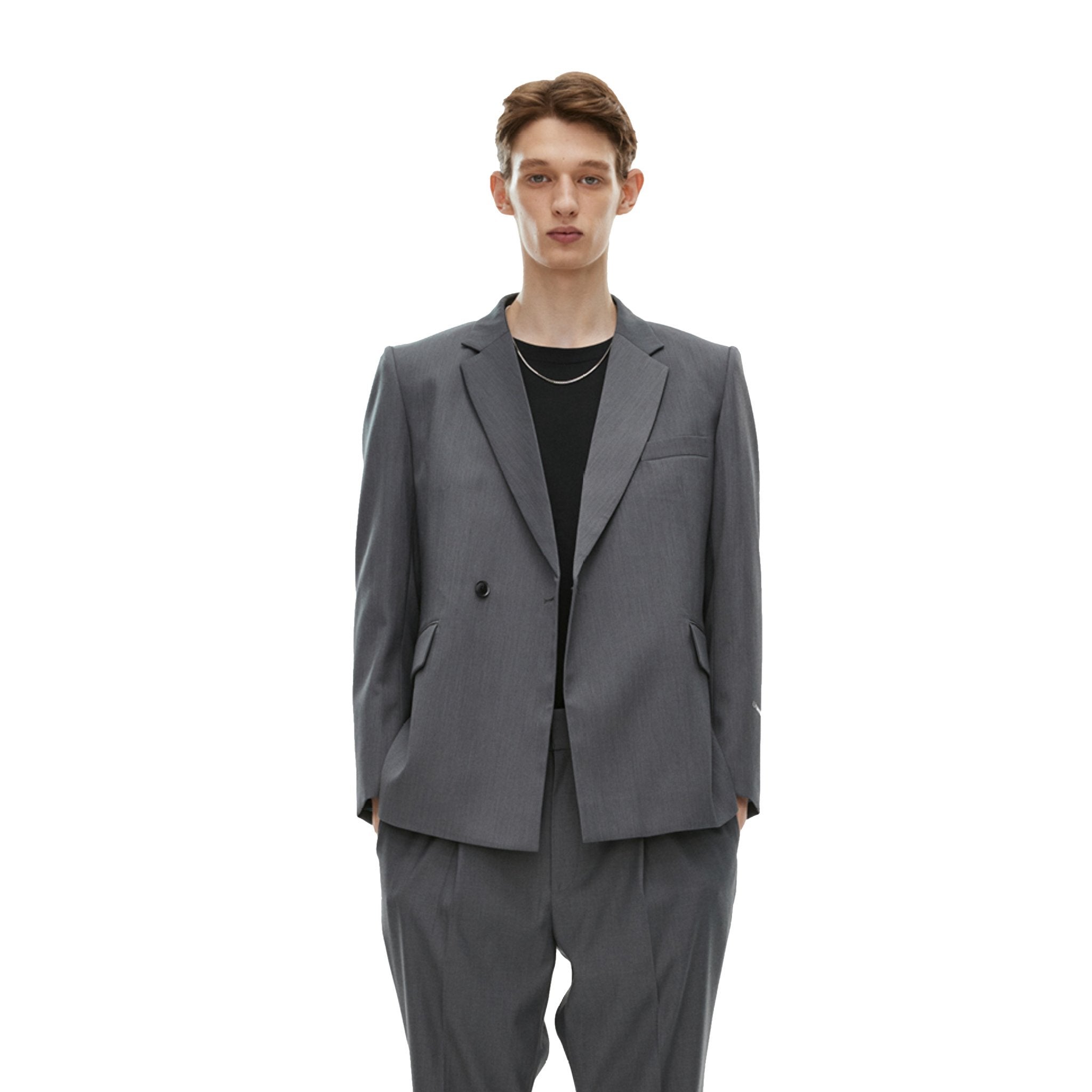 Unawares Metal Chain Classic Double Breasted Suit Grey | MADA IN CHINA