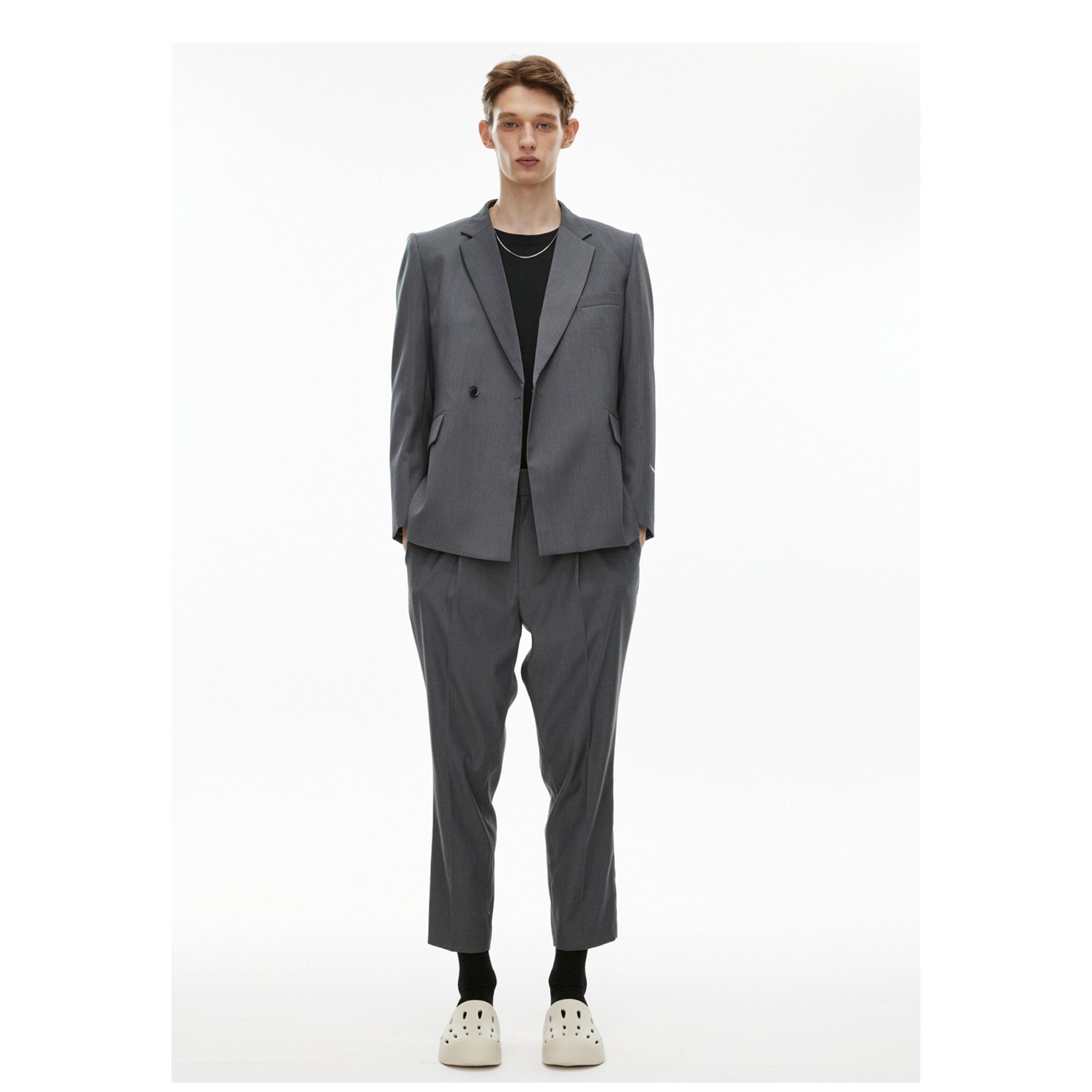 Unawares Metal Chain Classic Double Breasted Suit Grey | MADA IN CHINA