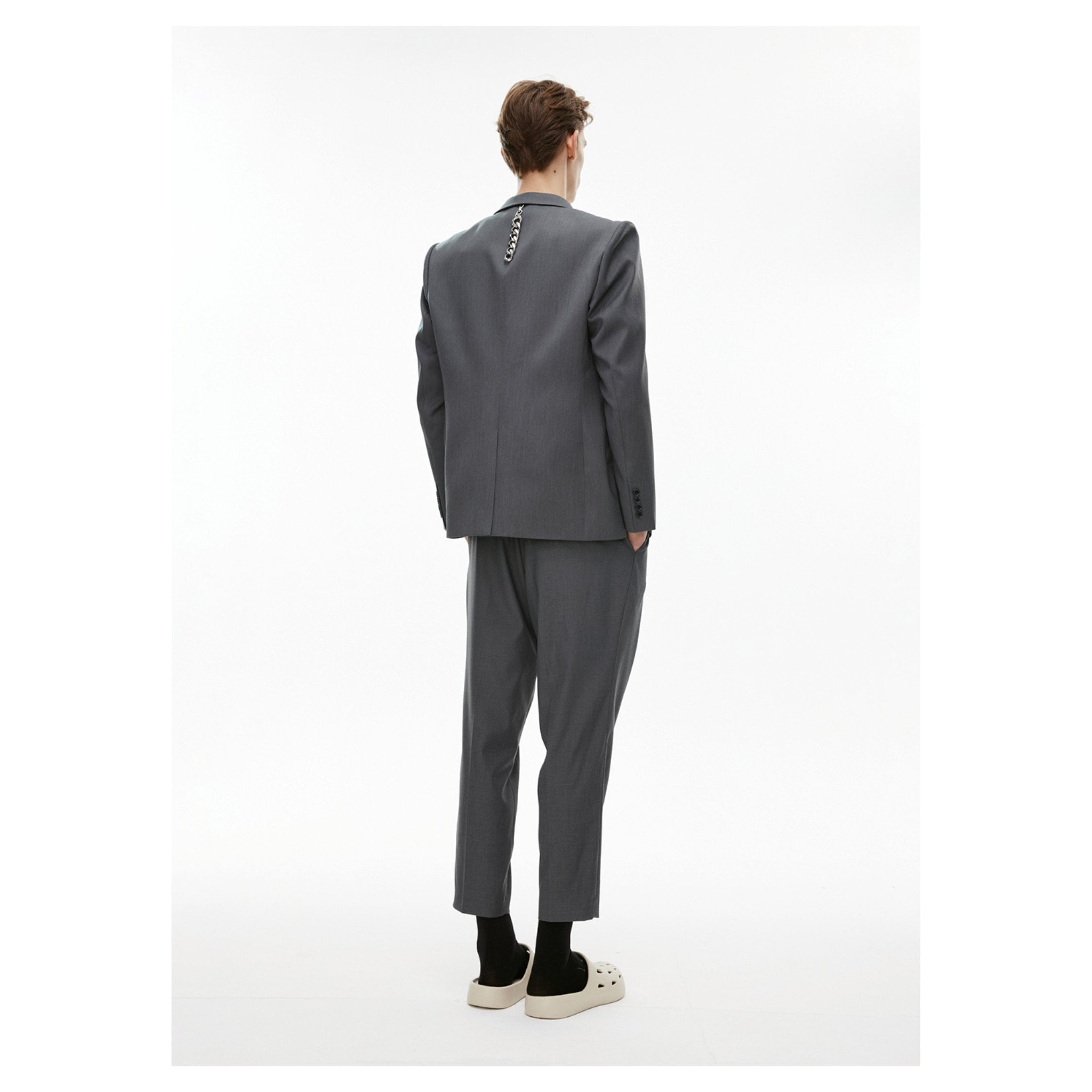 Unawares Metal Chain Classic Double Breasted Suit Grey | MADA IN CHINA