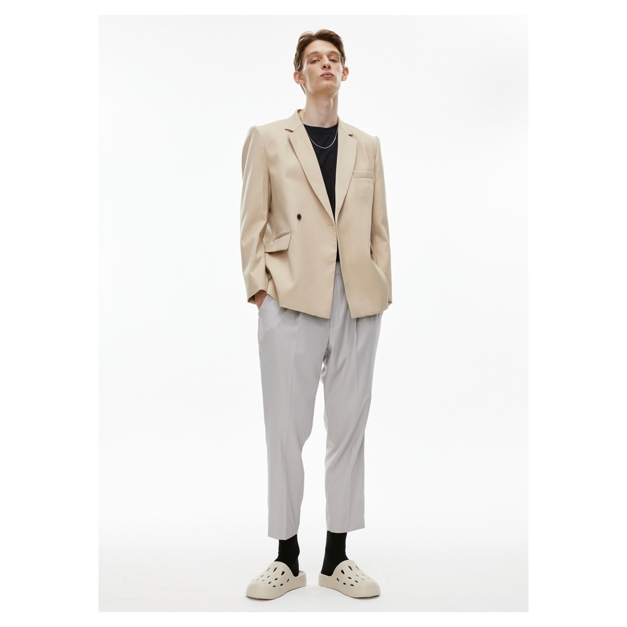 Unawares Metal Chain Classic Double Breasted Suit Khaki | MADA IN CHINA