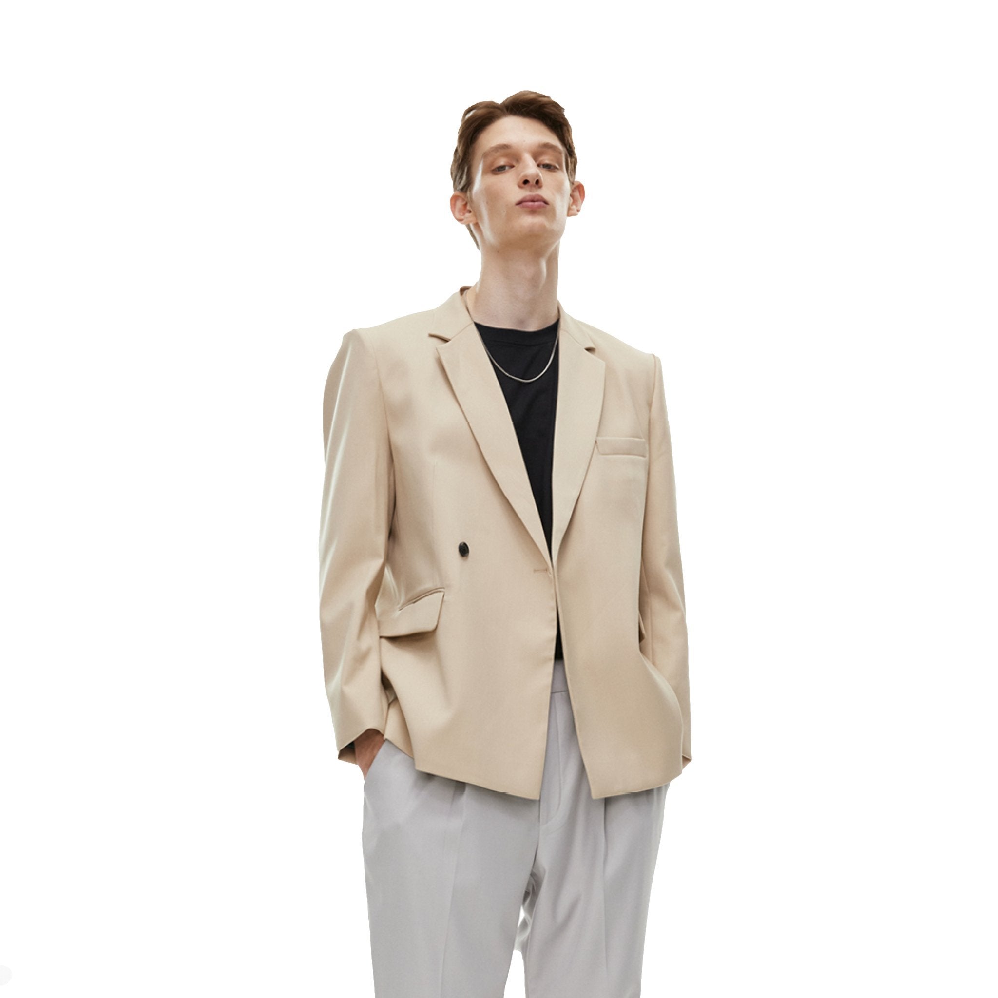 Unawares Metal Chain Classic Double Breasted Suit Khaki | MADA IN CHINA