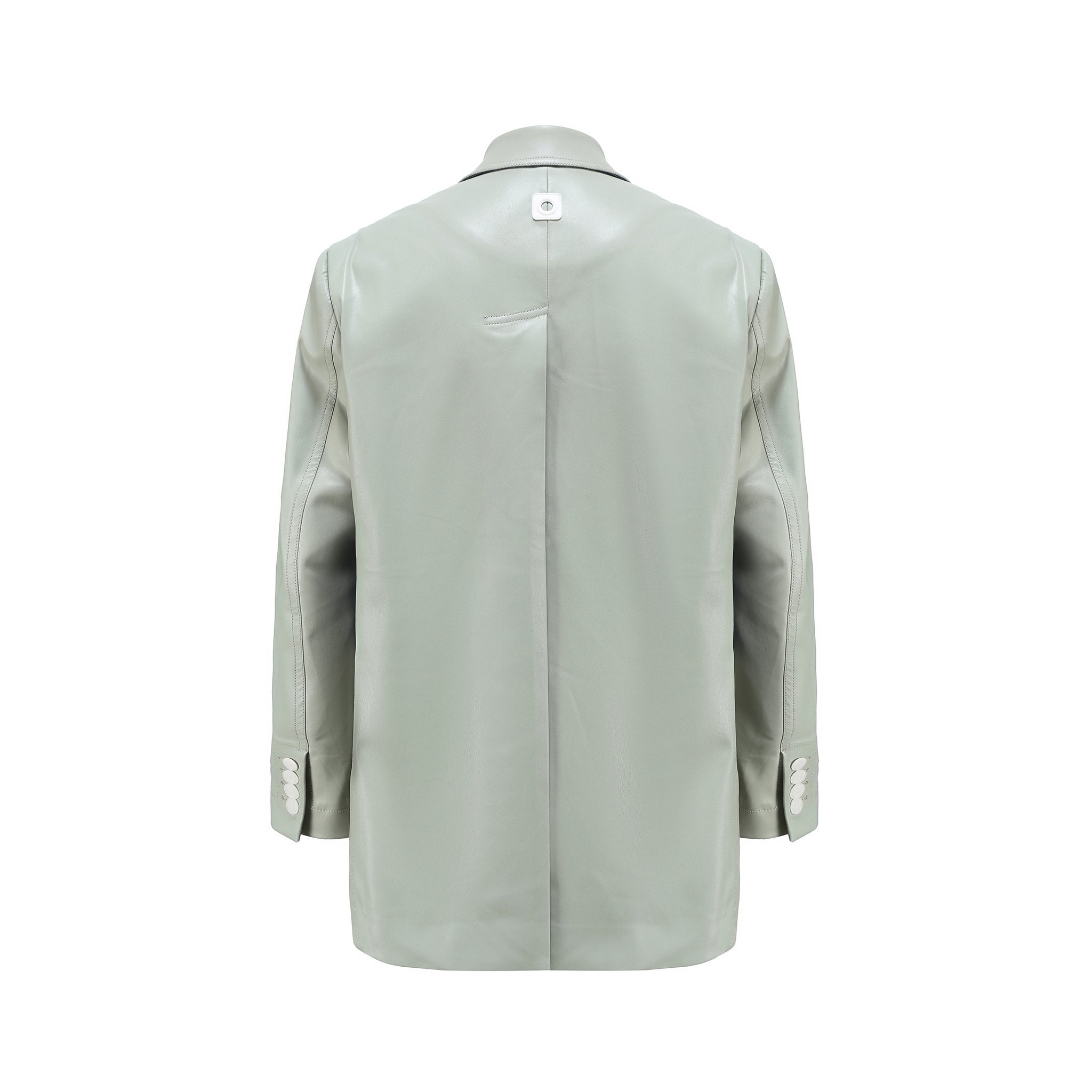 STAFFONLY Mint Denim-PU Single Breast Blazer | MADA IN CHINA