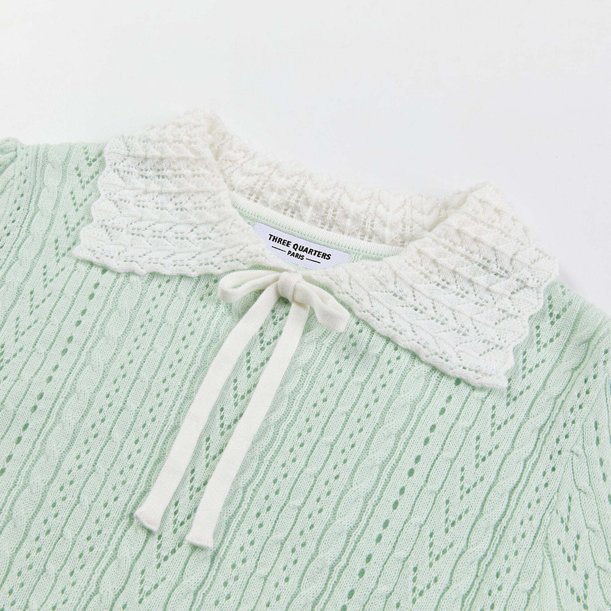 THREE QUARTERS Mint Green White Collar Top | MADA IN CHINA