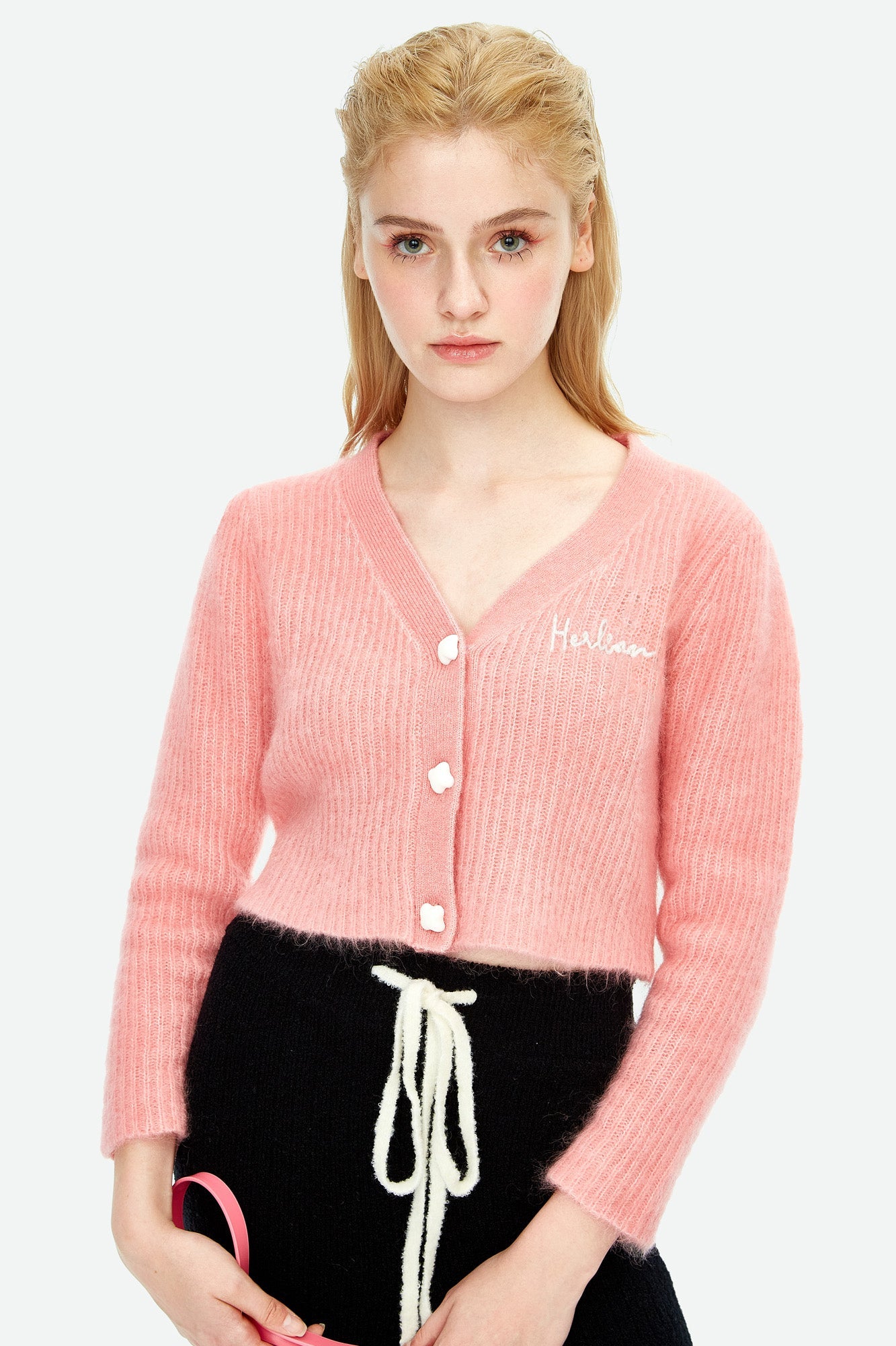 HERLIAN Mohair Pink Signature Cardigan | MADA IN CHINA