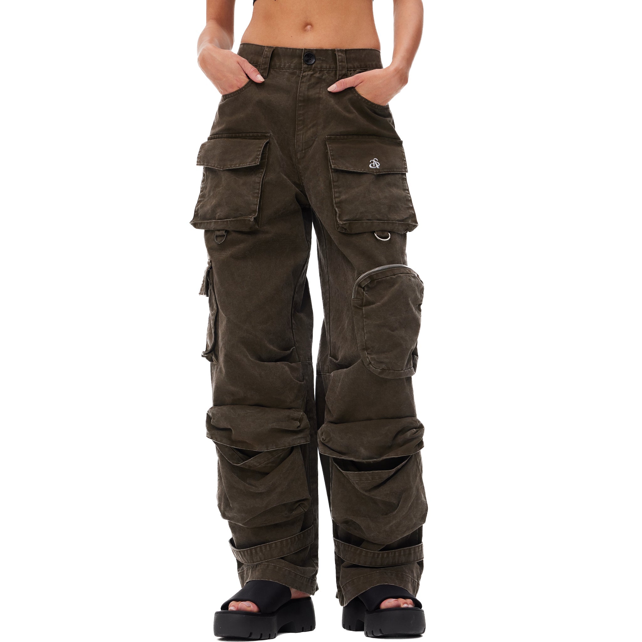 ANN ANDELMAN Multi-Pocket Wide-Leg Cargo Pants Grey | MADA IN CHINA