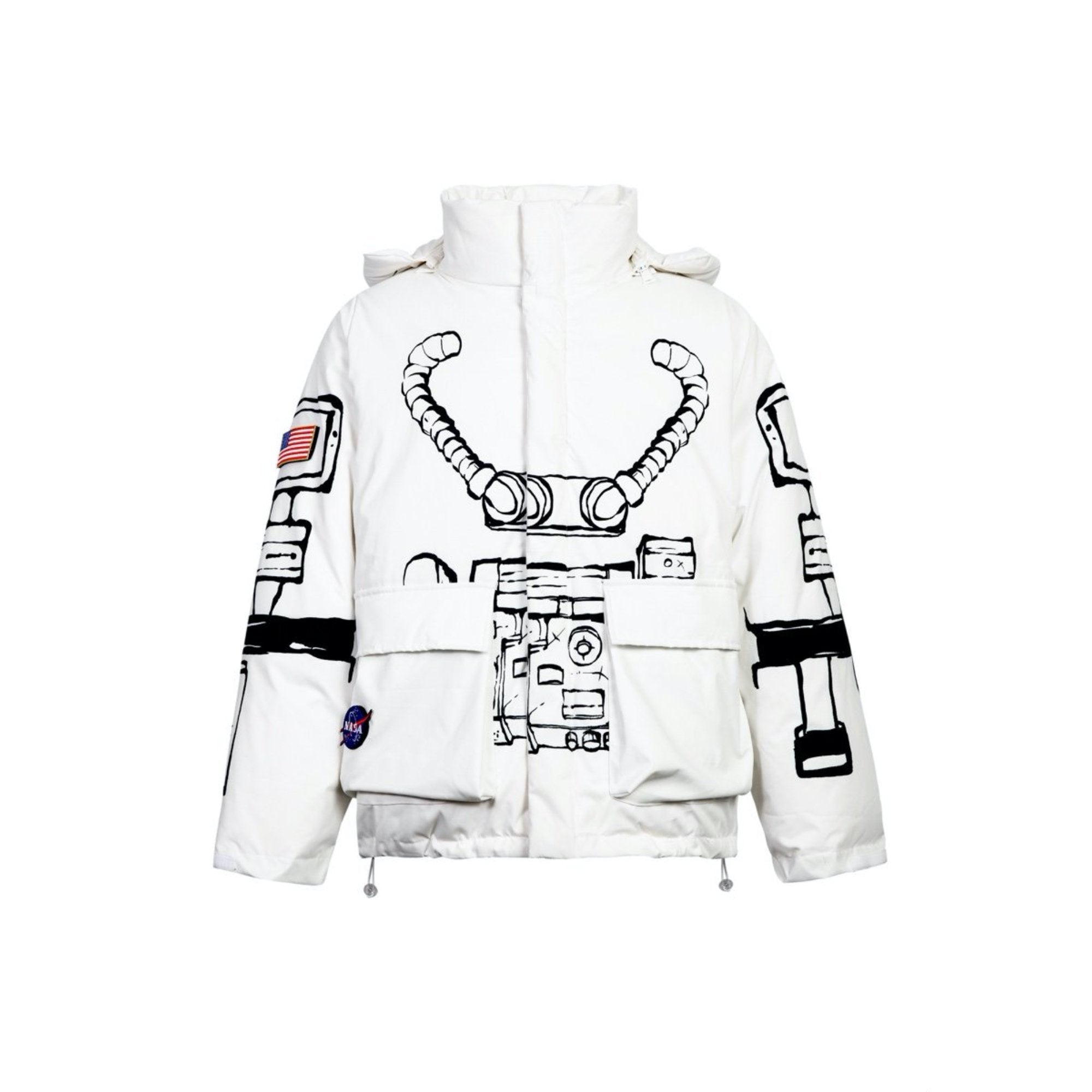 13 DE MARZO NASA Astronaut Teddy Bear Painted Down Jacket White | MADA IN CHINA