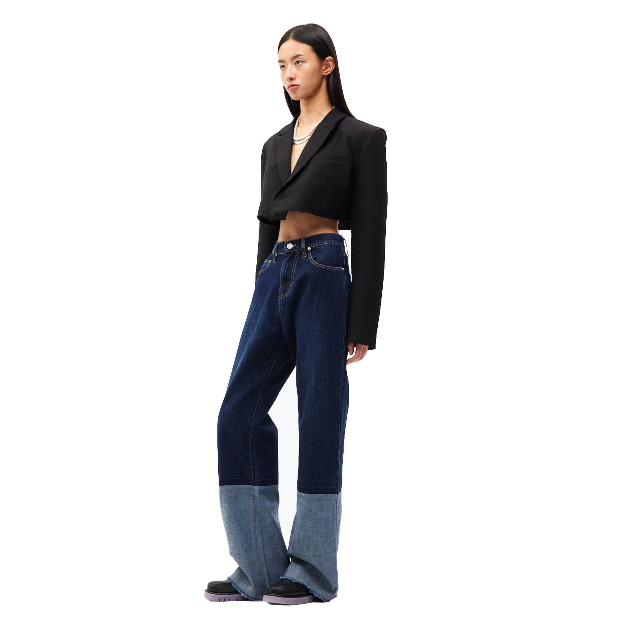 ANN ANDELMAN Navy Blue Panelled Jeans | MADA IN CHINA