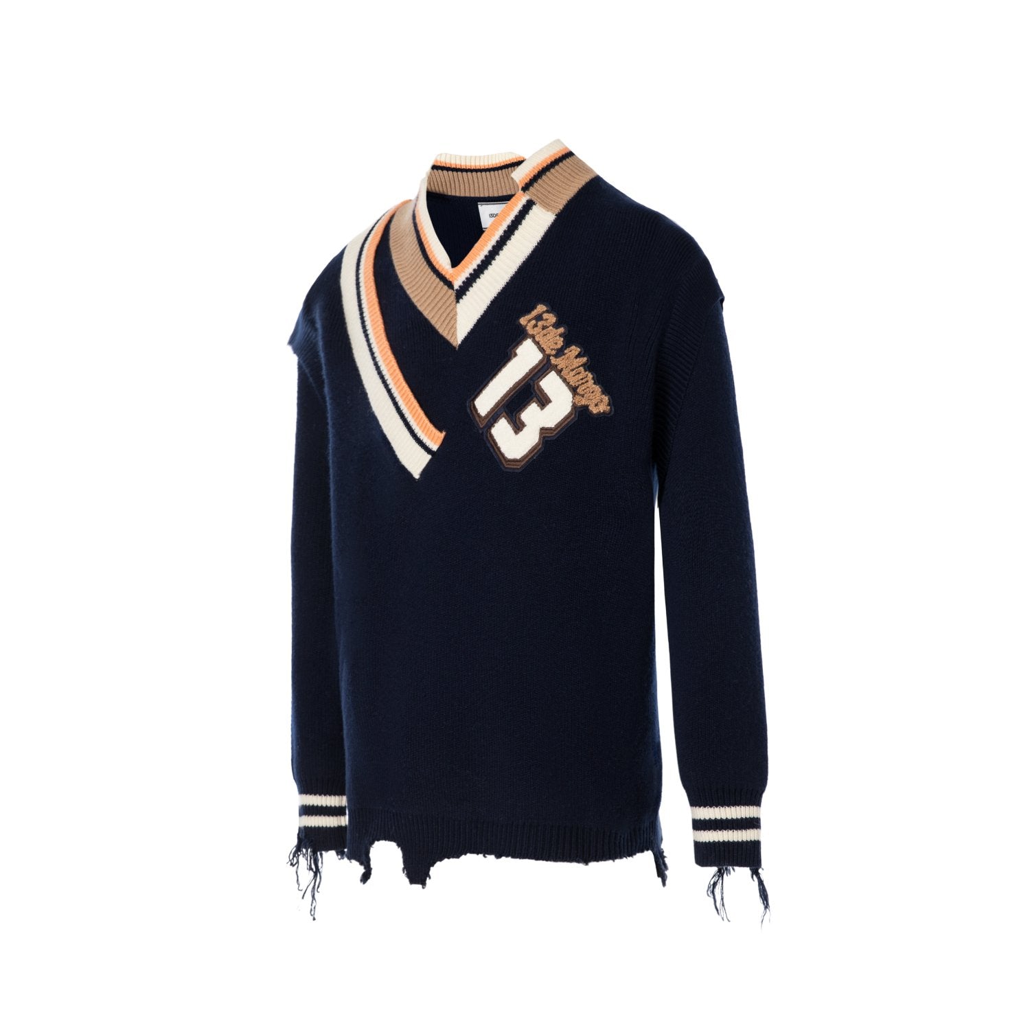 13DE MARZO Navy Blue Patchwork Collar Sweater | MADA IN CHINA