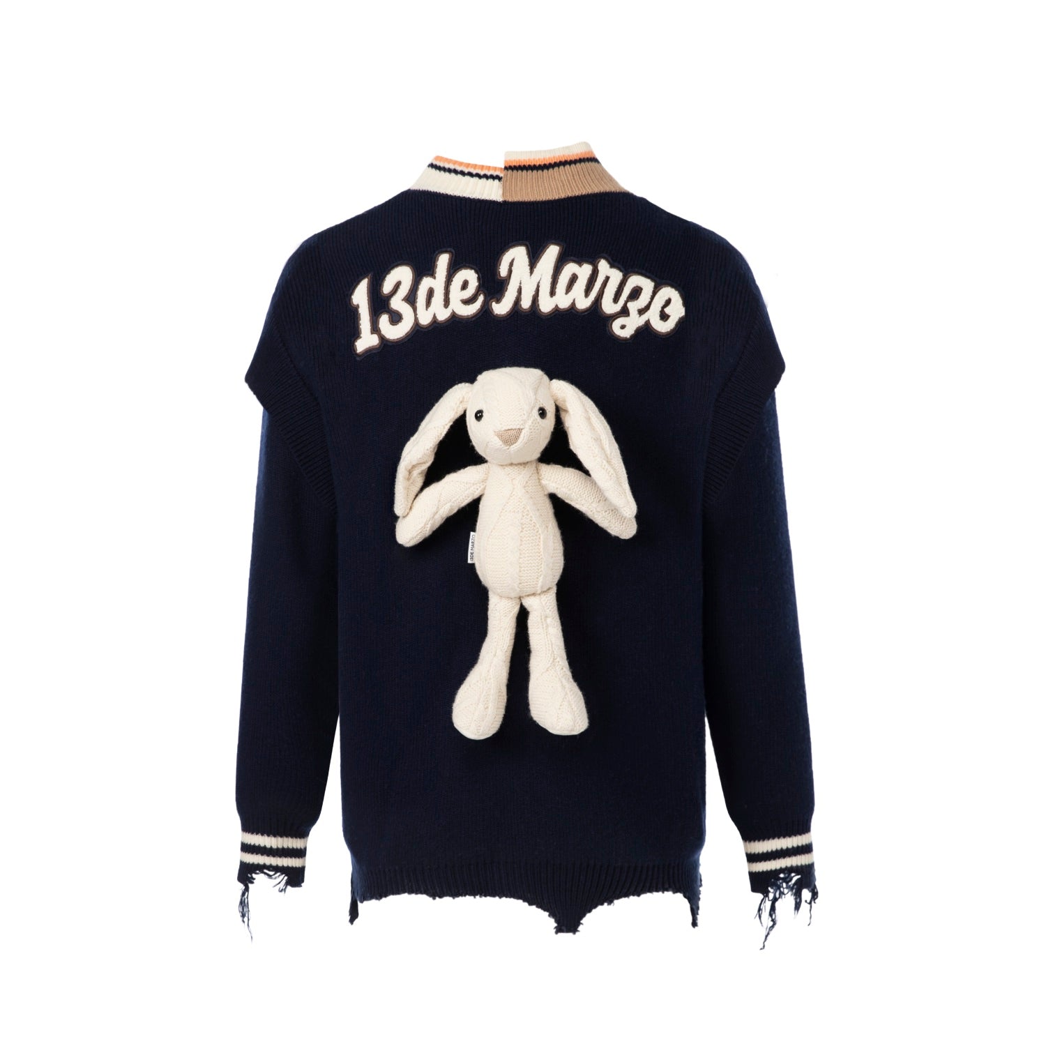 13DE MARZO Navy Blue Patchwork Collar Sweater | MADA IN CHINA