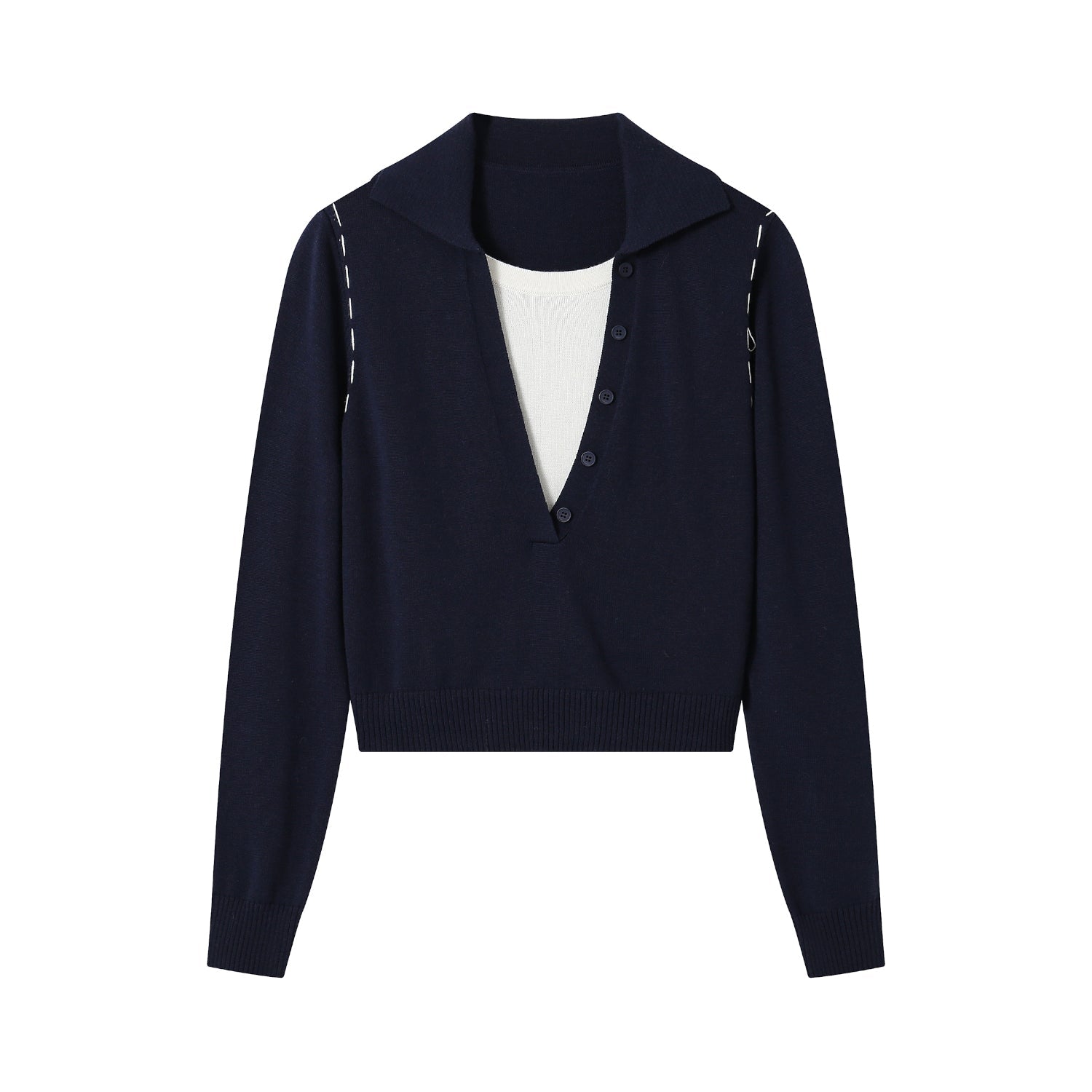 SOMESOWE Navy Blue Two Piece Minimal Cardigan | MADA IN CHINA