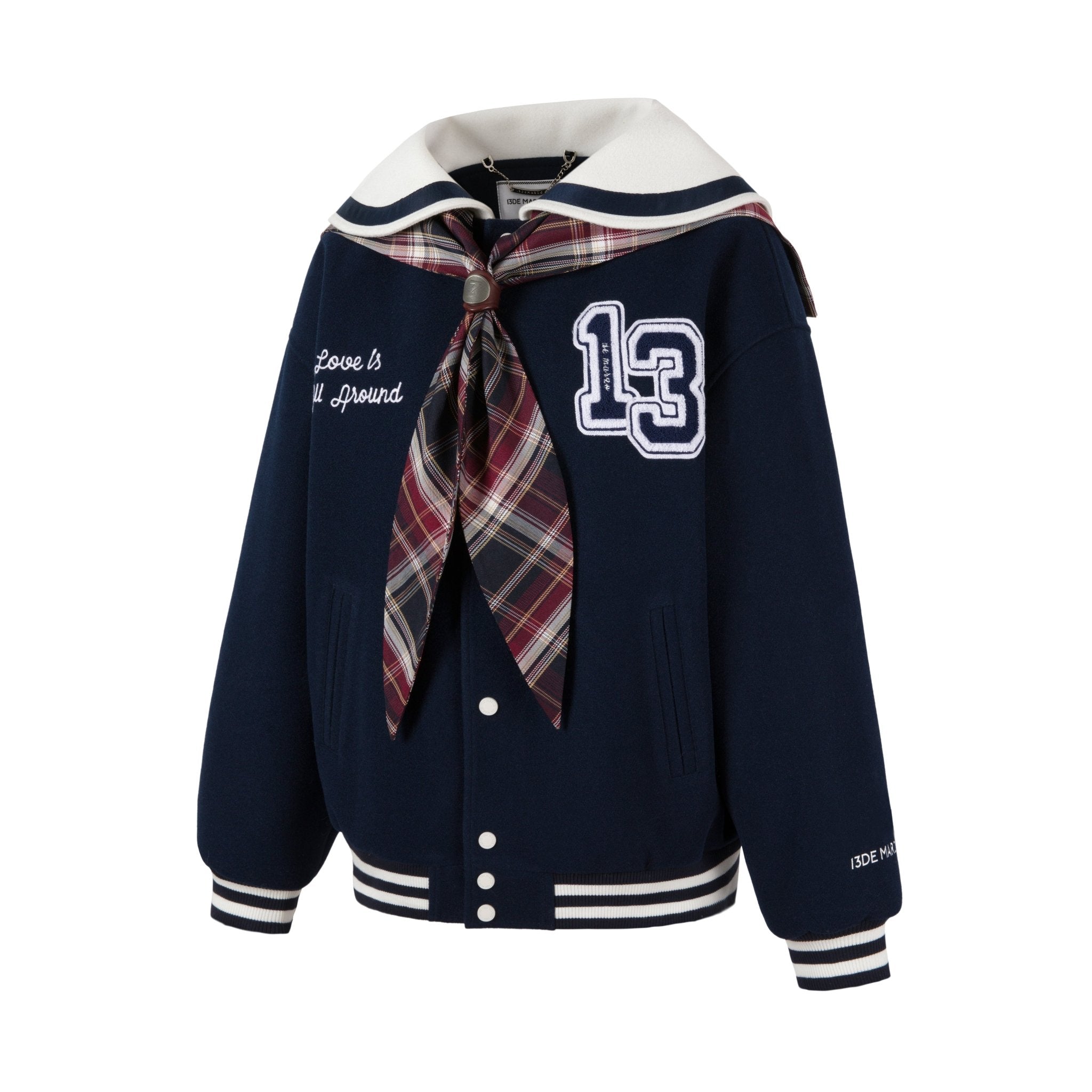 13DE MARZO Navy Sailor Collar Baseball Jacket | MADA IN CHINA