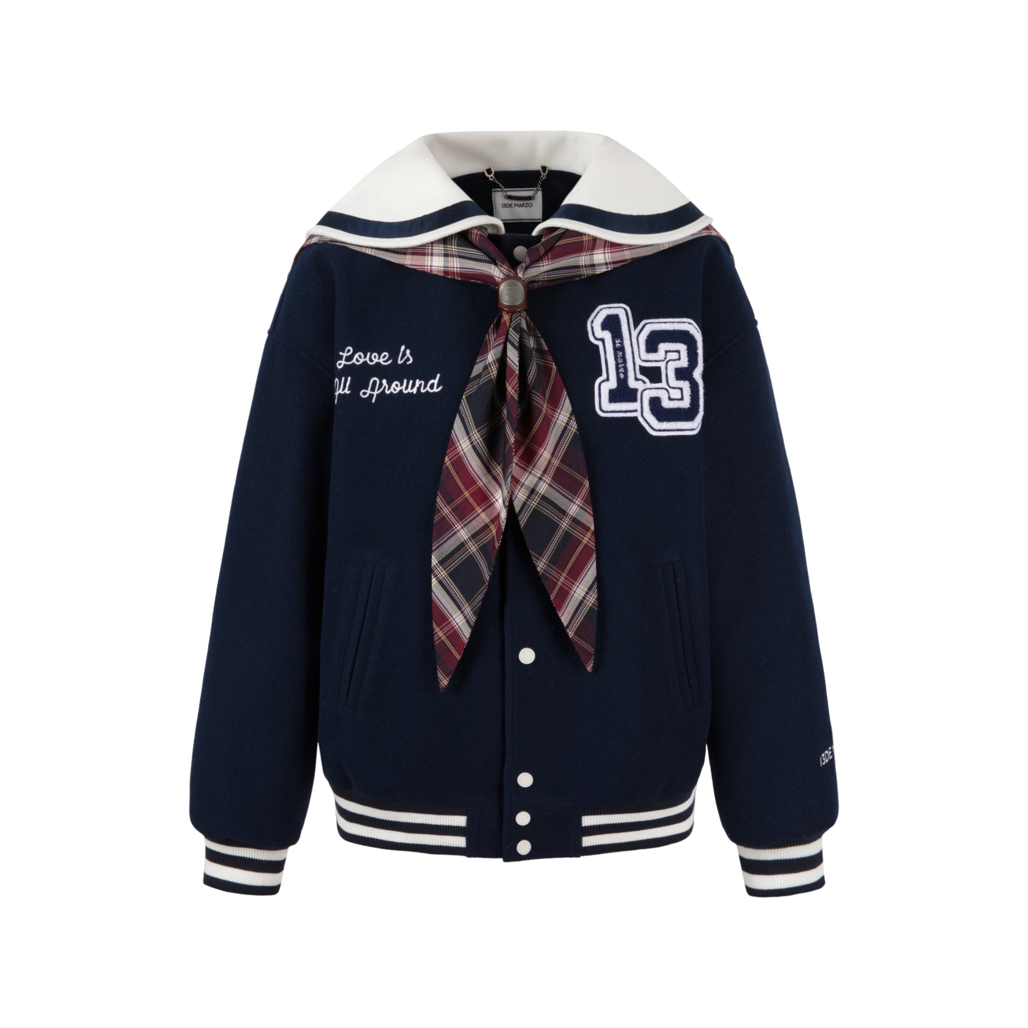 13DE MARZO Navy Sailor Collar Baseball Jacket | MADA IN CHINA