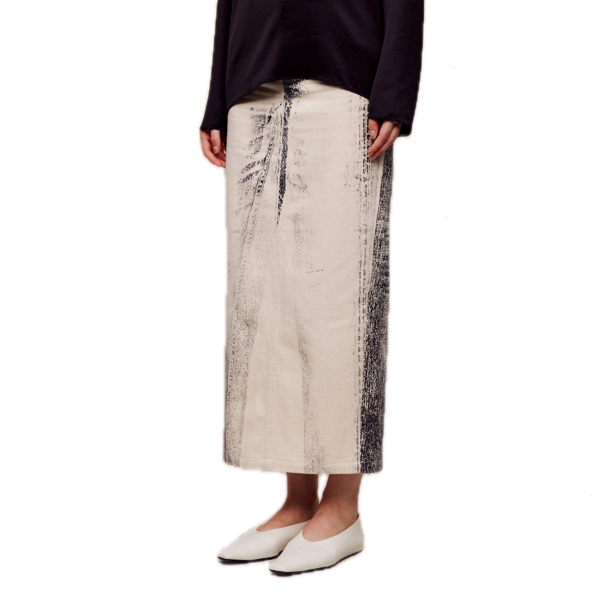 ilEWUOY Off-set Printed Denim Long Skirt | MADA IN CHINA