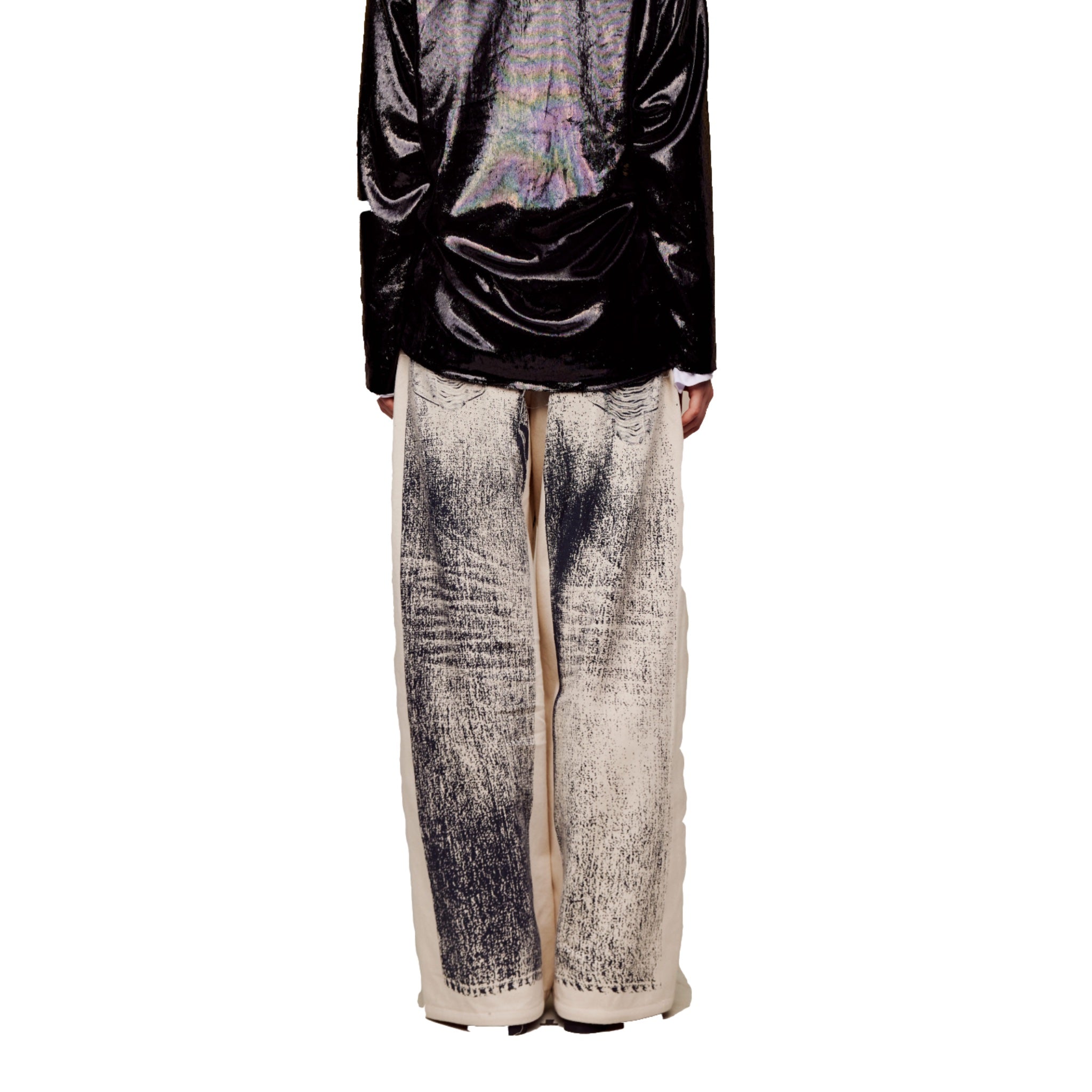 ilEWUOY Off-set Printed Denim Wide-leg Pants | MADA IN CHINA