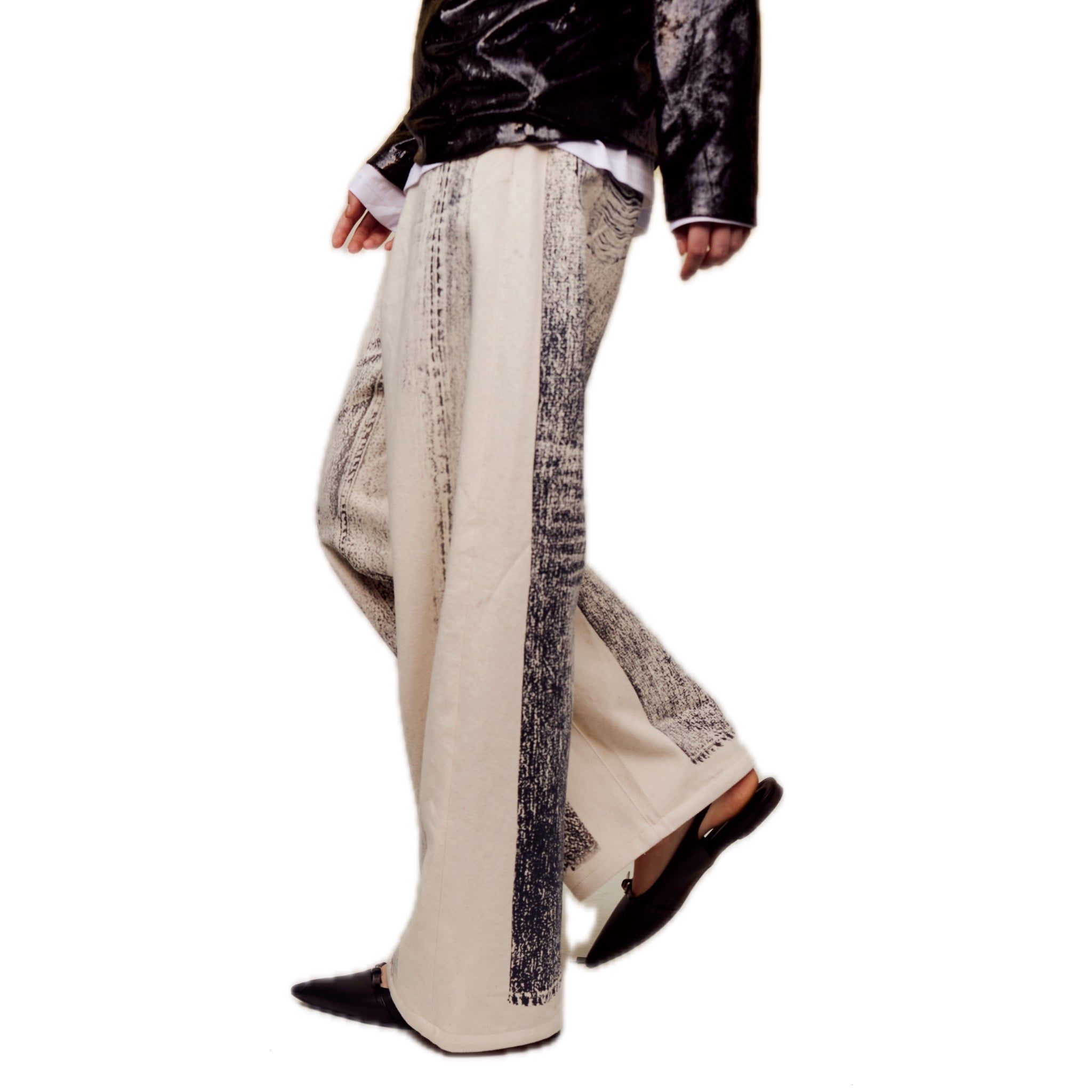 ilEWUOY Off-set Printed Denim Wide-leg Pants | MADA IN CHINA