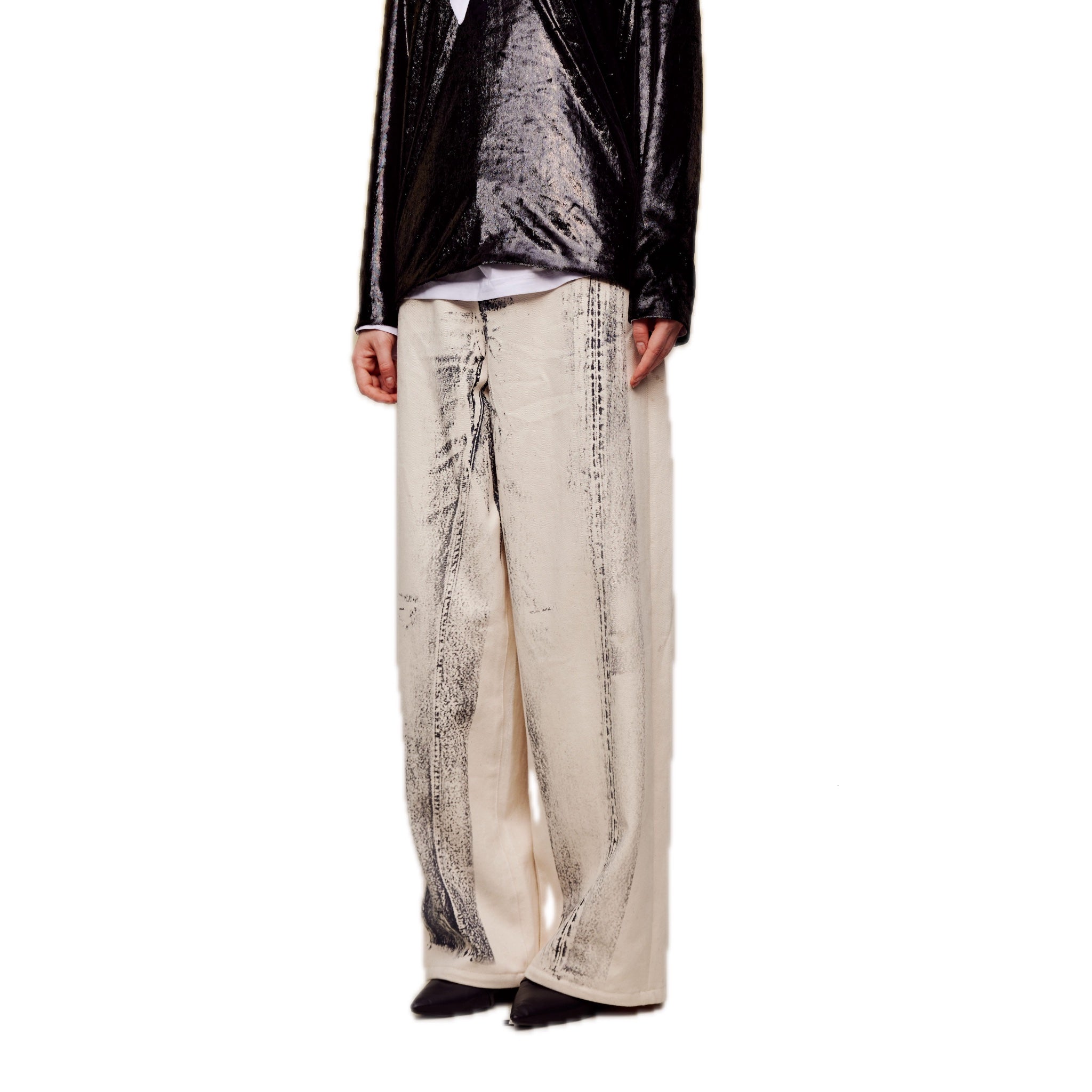 ilEWUOY Off-set Printed Denim Wide-leg Pants | MADA IN CHINA