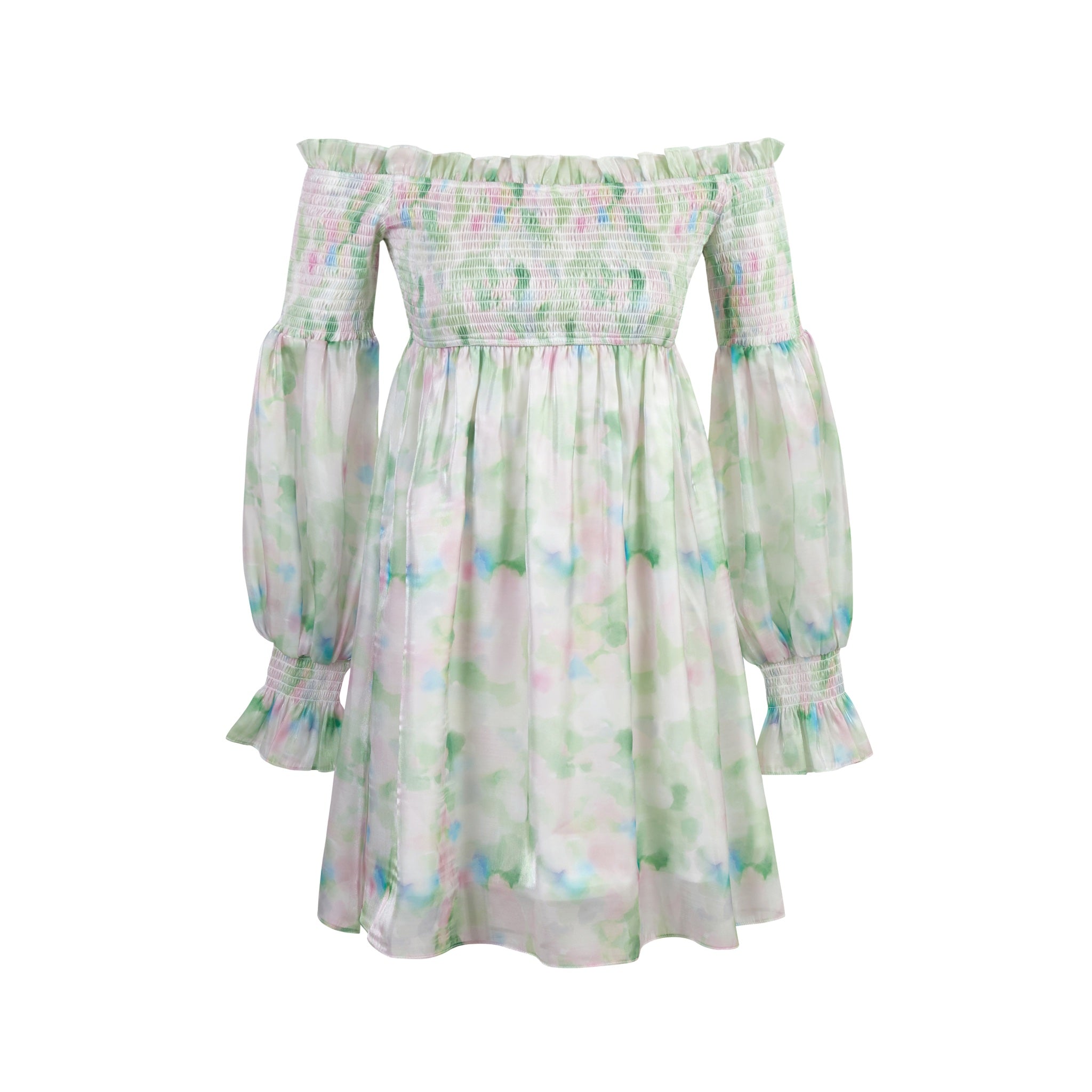 THREE QUARTERS Off-Shoulder Light Green Dress | MADA IN CHINA