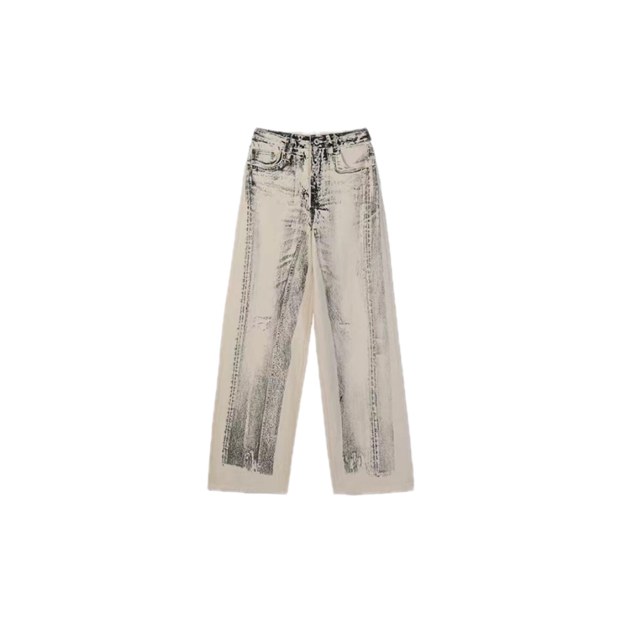 ilEWUOY Offset Printed Denim Cropped Tapered Pants | MADA IN CHINA