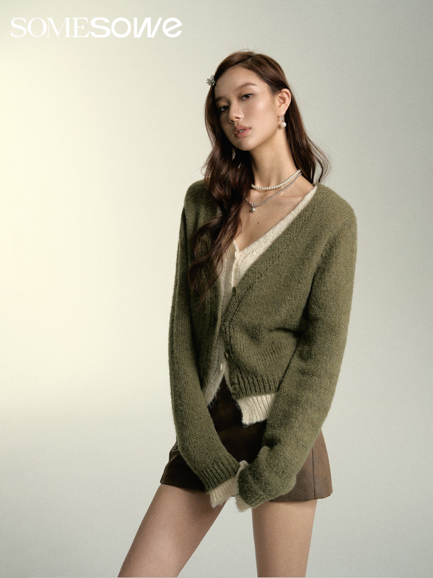 SOMESOWE Olive V-Neck Cardigan | MADA IN CHINA