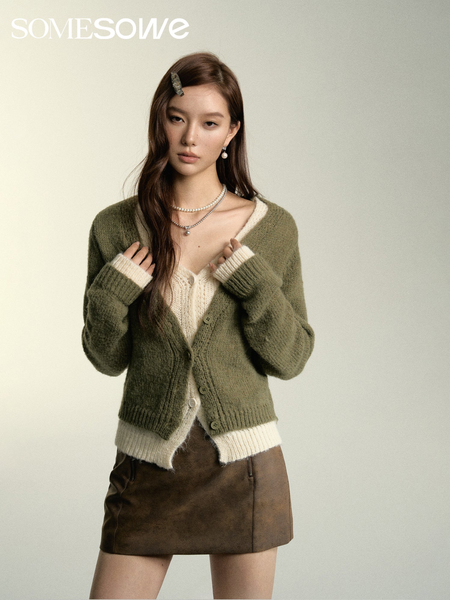 SOMESOWE Olive V-Neck Cardigan | MADA IN CHINA