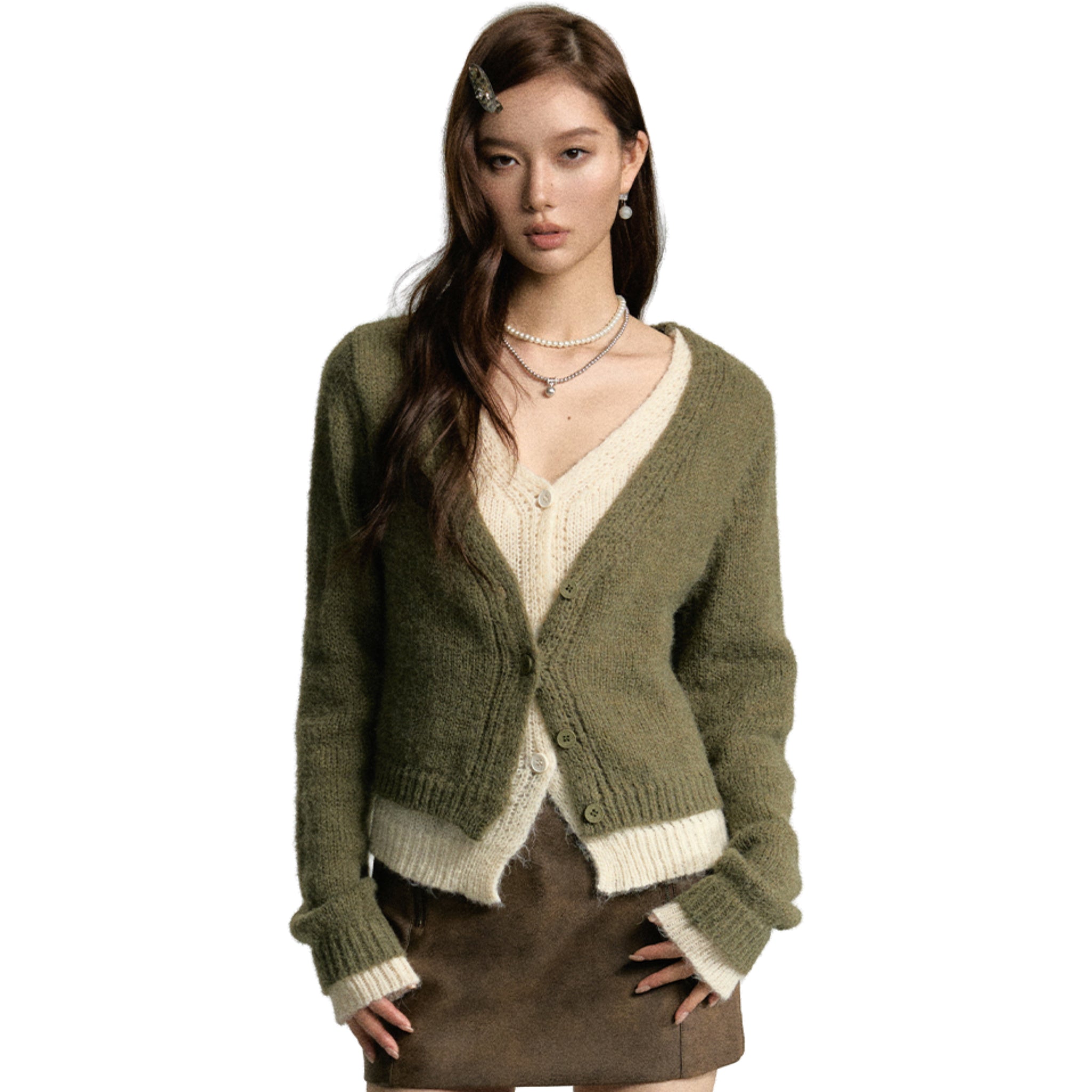 SOMESOWE Olive V-Neck Cardigan | MADA IN CHINA