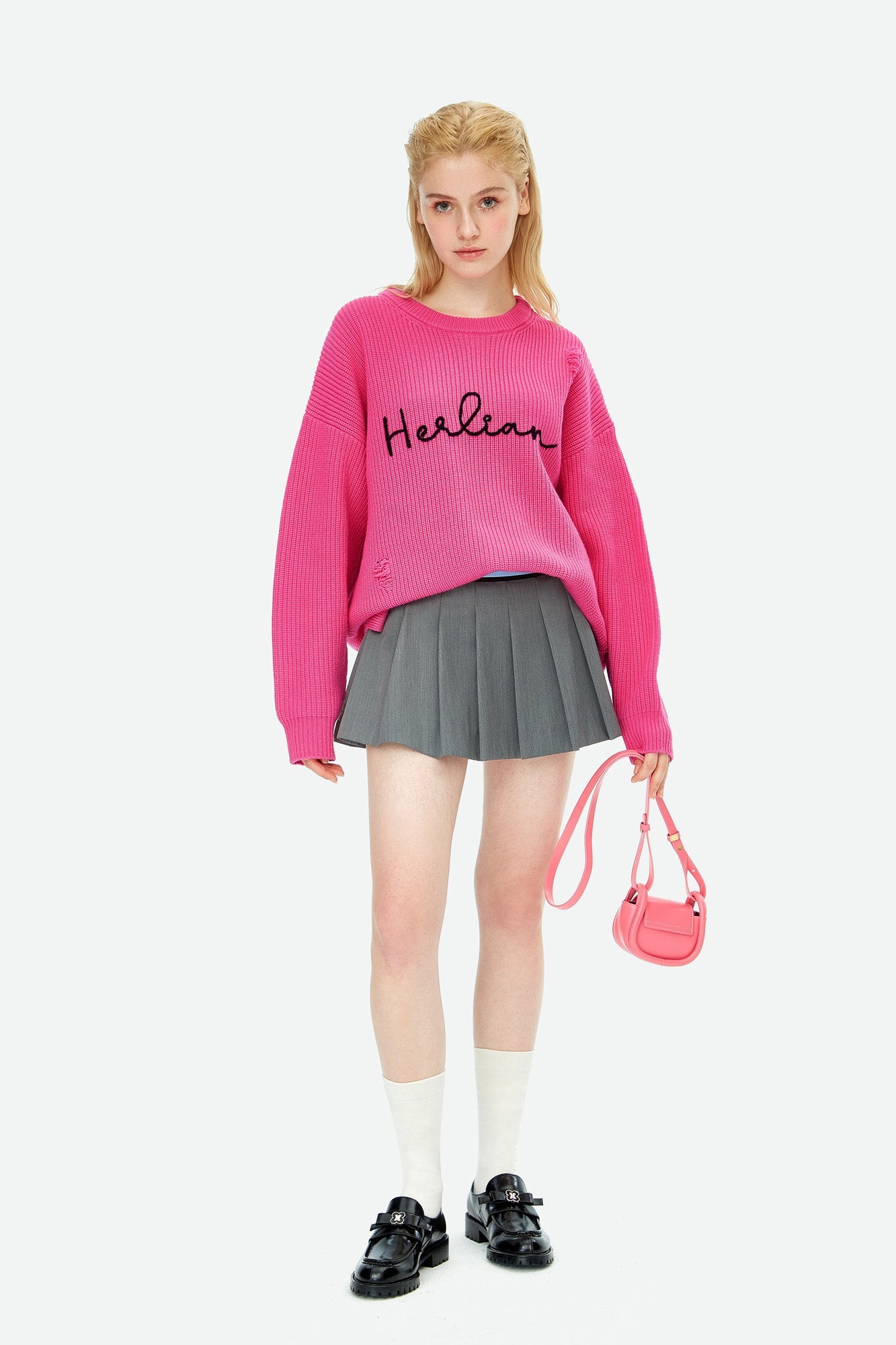 HERLIAN Oversize Loose Logo Chain Embroidery Sweater | MADA IN CHINA