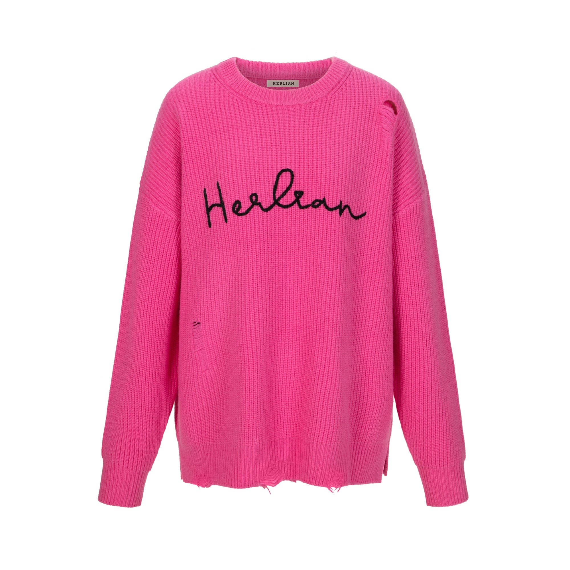 HERLIAN Oversize Loose Logo Chain Embroidery Sweater | MADA IN CHINA