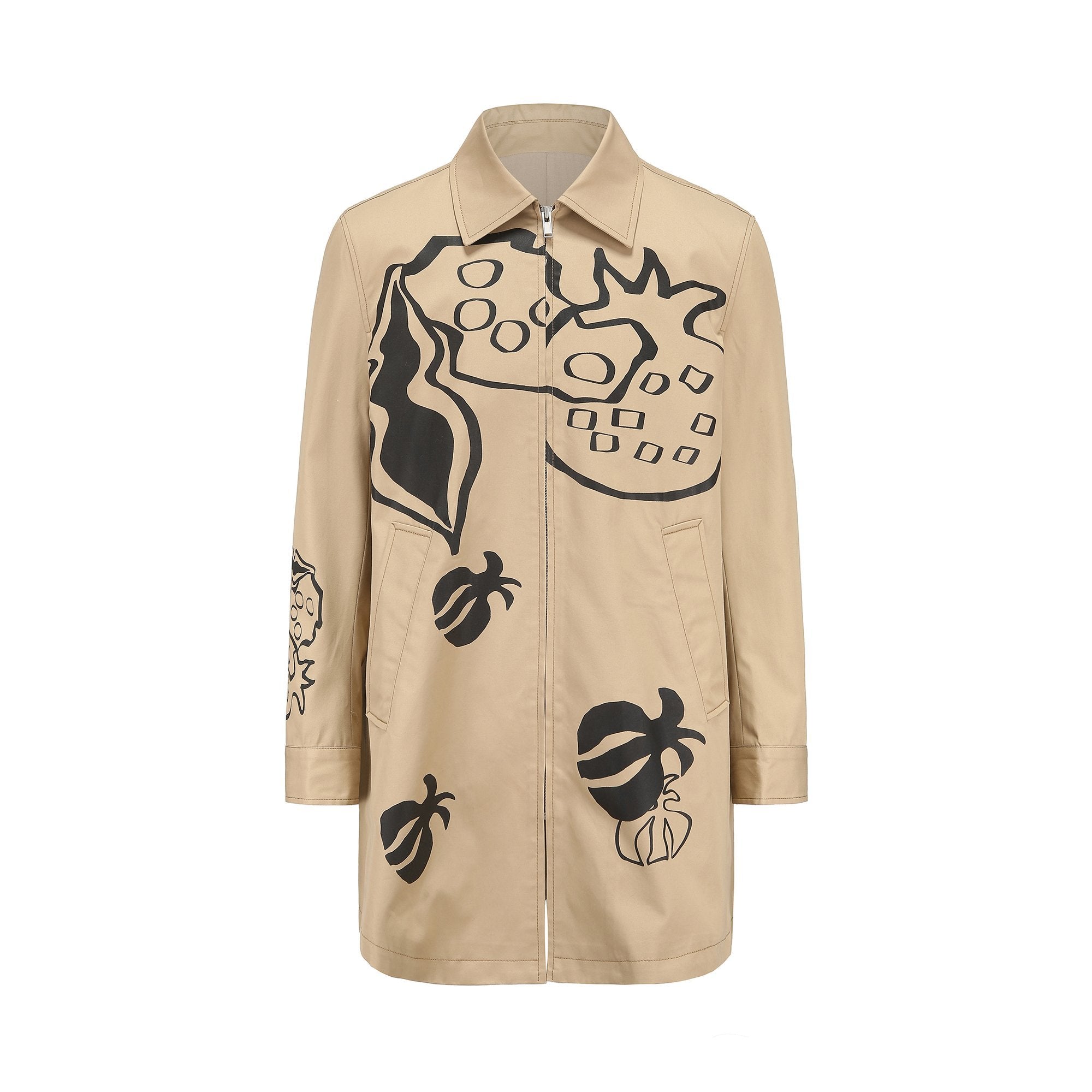 GARC抬ON BY GC抬OGCN Painted Pomegranate Khaki Trench Coat | MADA IN CHINA