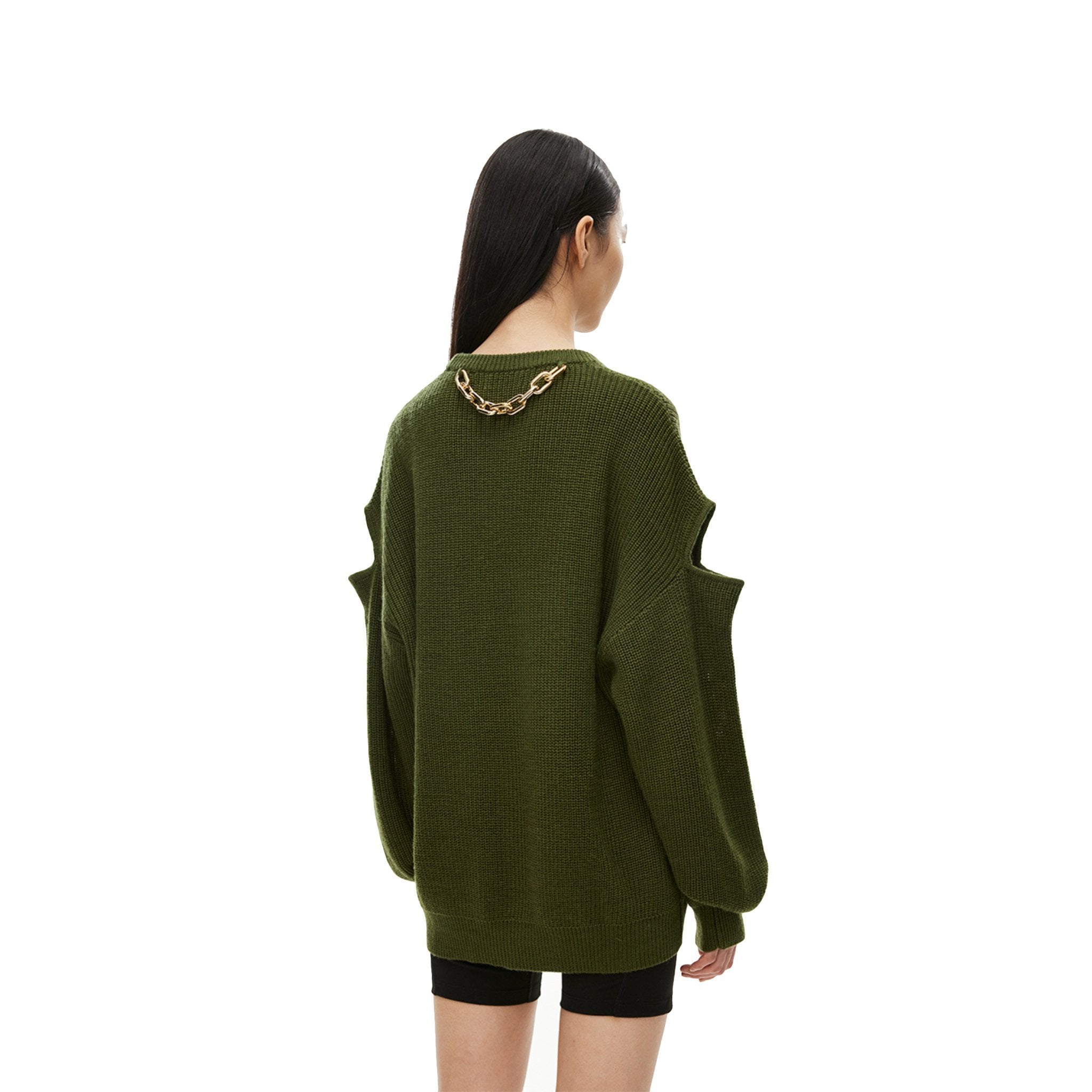 Unawares Pendant Cuff Cutout Sweater Green | MADA IN CHINA