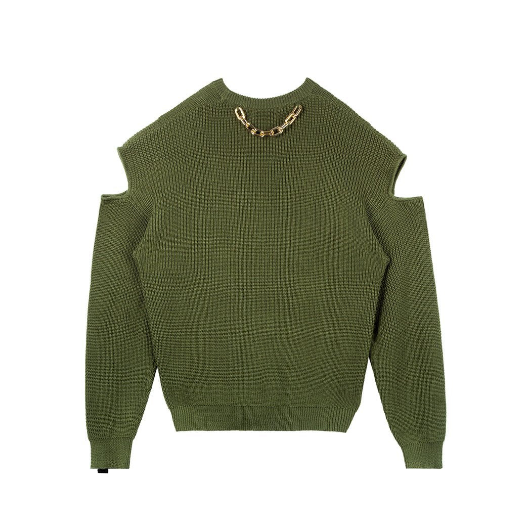 Unawares Pendant Cuff Cutout Sweater Green | MADA IN CHINA