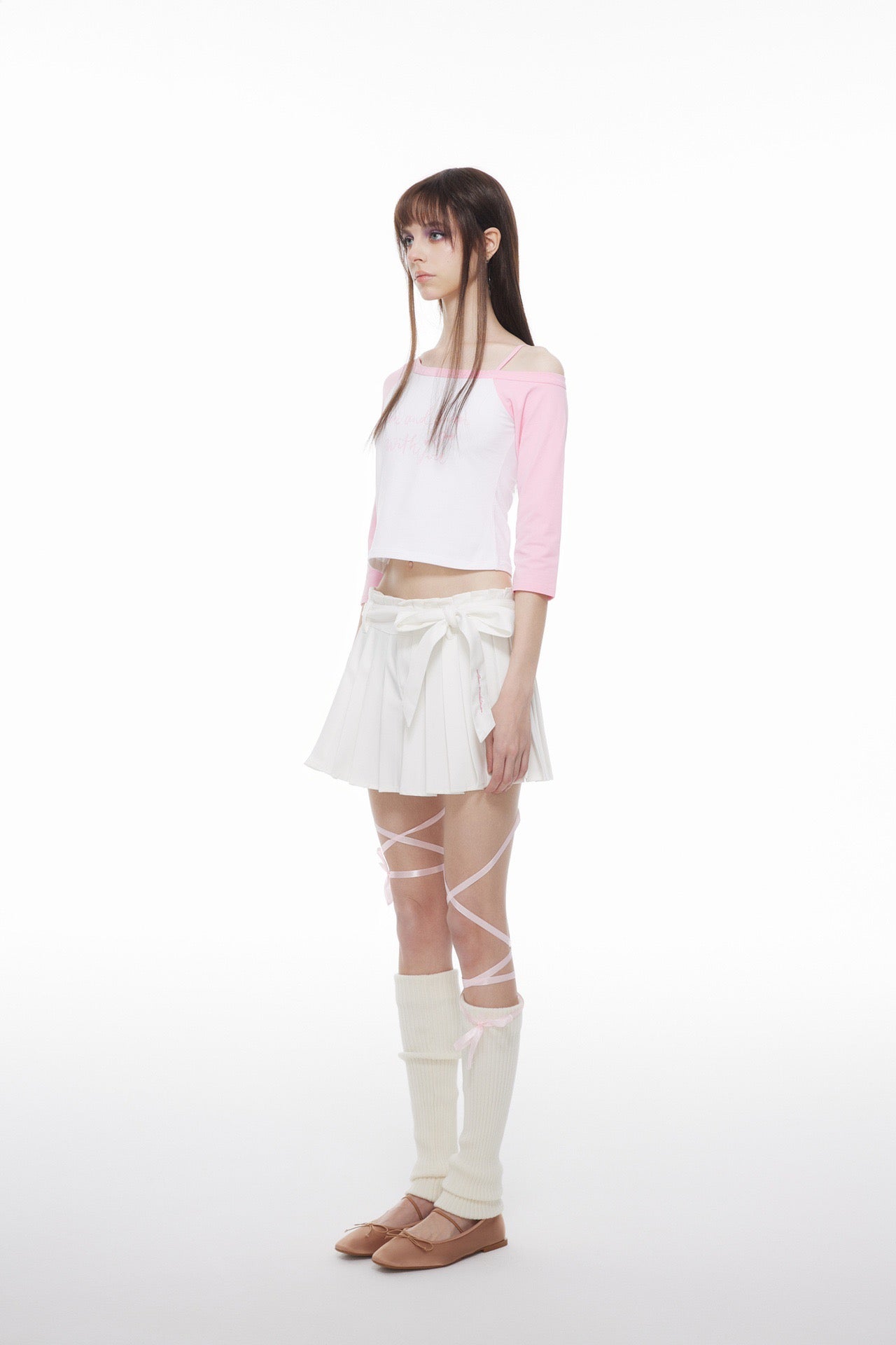 ANN ANDELMAN Pink 520 Limited Suspender With Shoulder Mid-Long Sleeve T-shirt | MADA IN CHINA