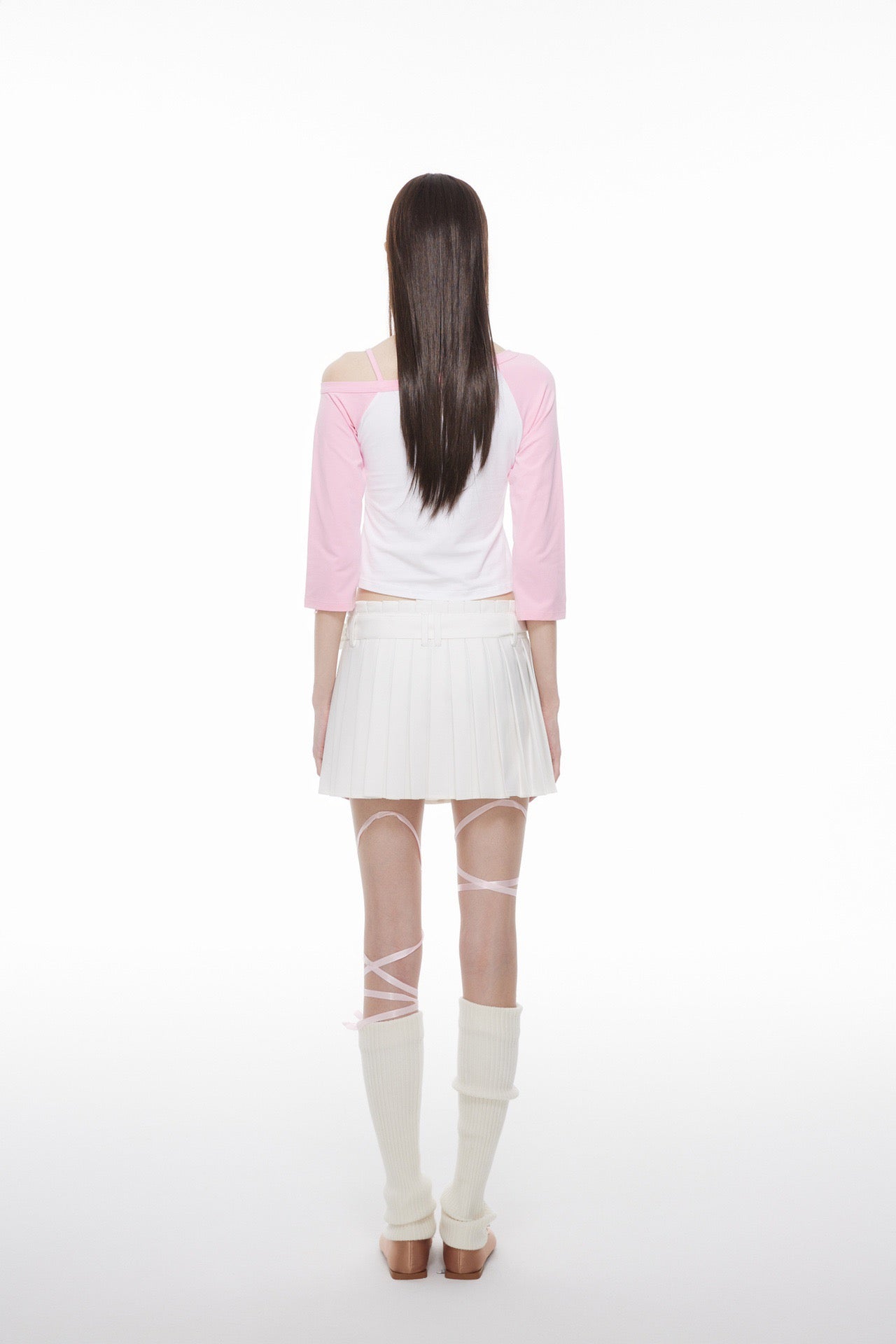 ANN ANDELMAN Pink 520 Limited Suspender With Shoulder Mid-Long Sleeve T-shirt | MADA IN CHINA