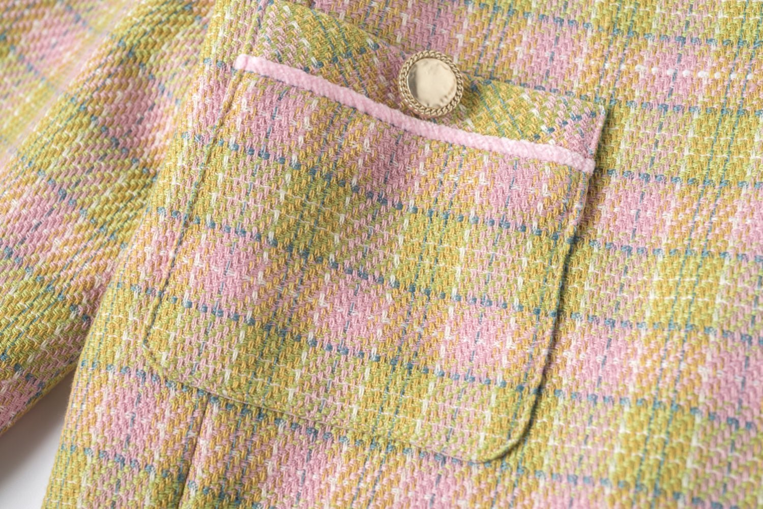 Alexia Sandra Pink And Green Checkered Tweed Plaid Blazer | MADA IN CHINA