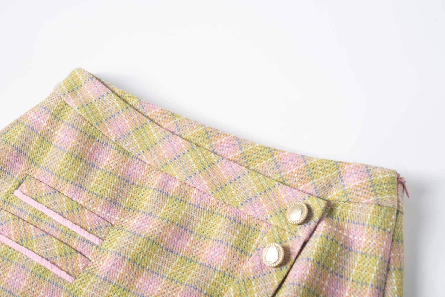 Alexia Sandra Pink And Green Tweed Plaid Skirt | MADA IN CHINA