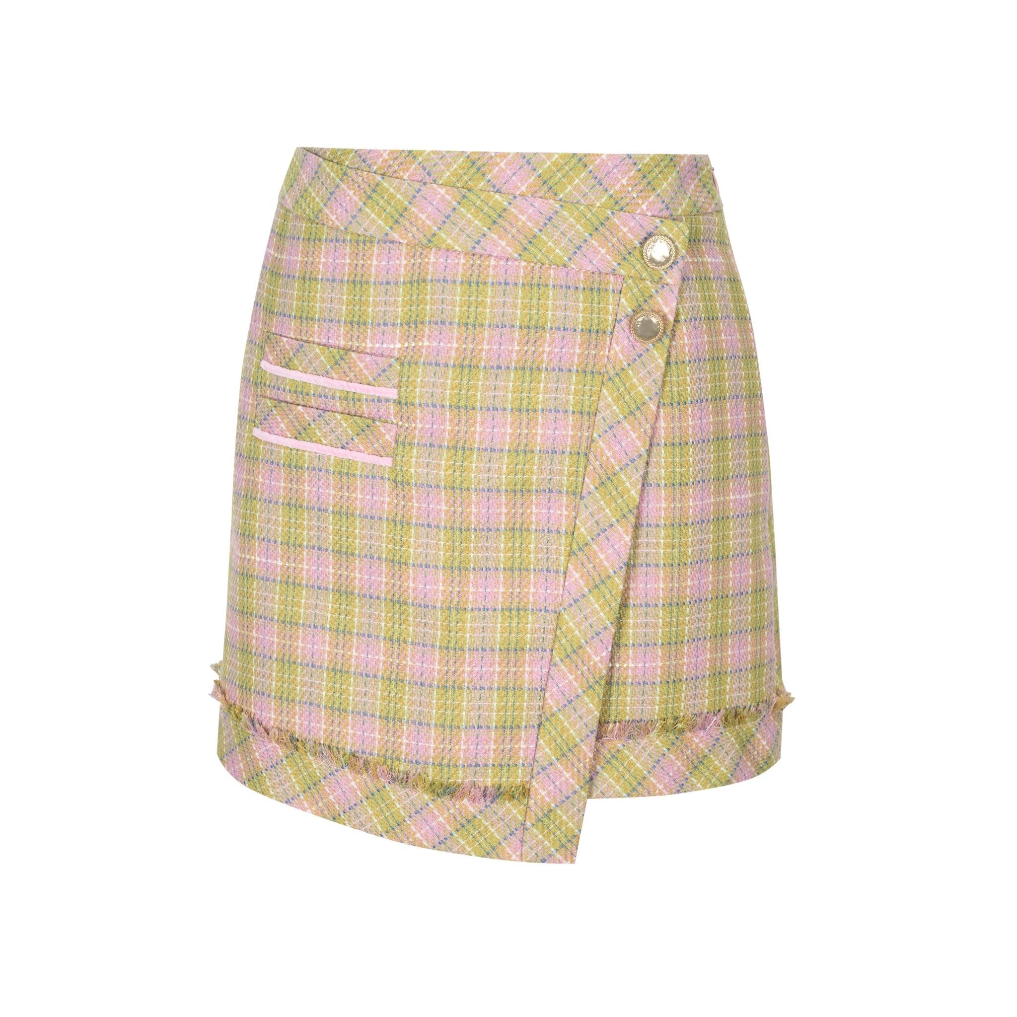 Alexia Sandra Pink And Green Tweed Plaid Skirt | MADA IN CHINA