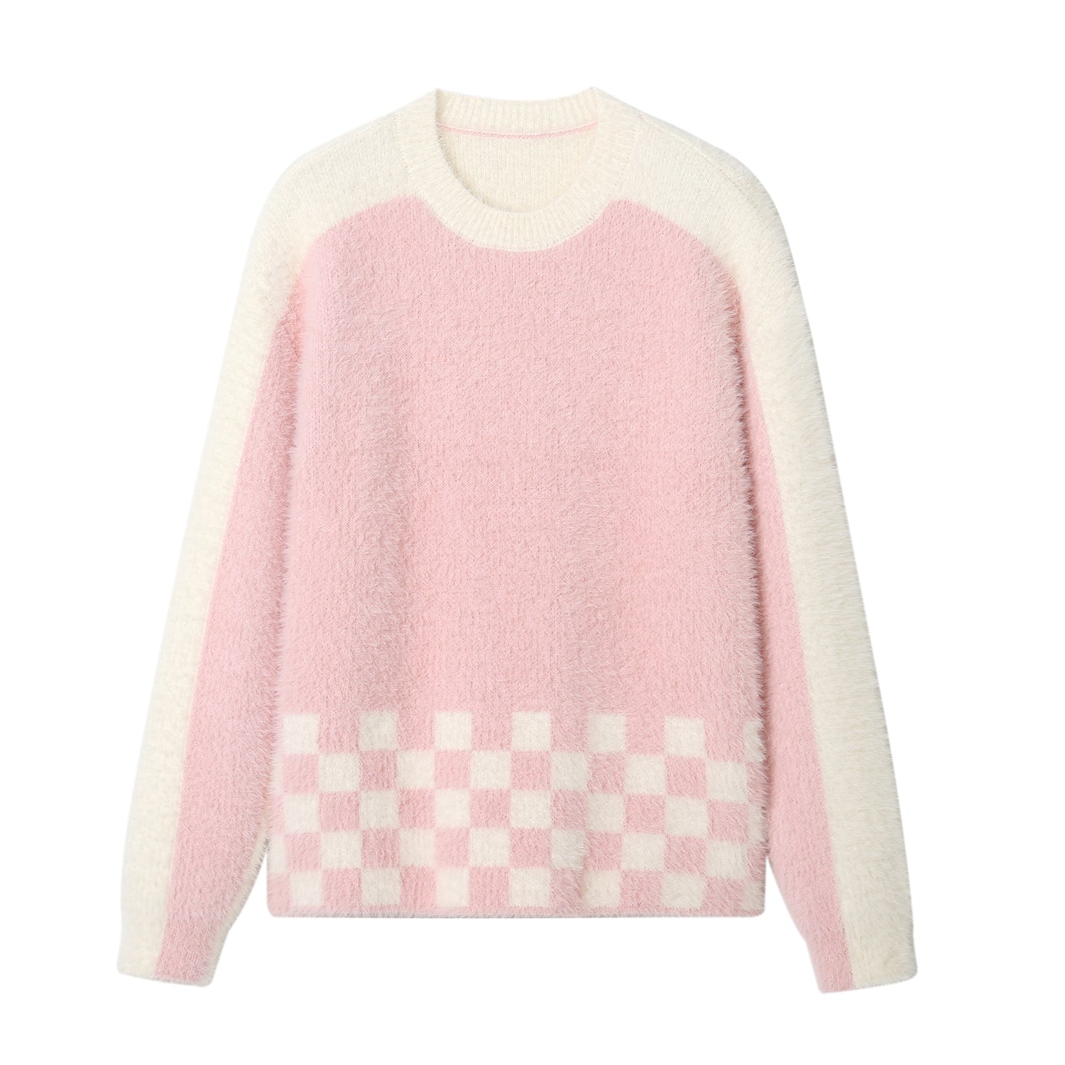 SOMESOWE Pink And White Checkered Sweater | MADA IN CHINA