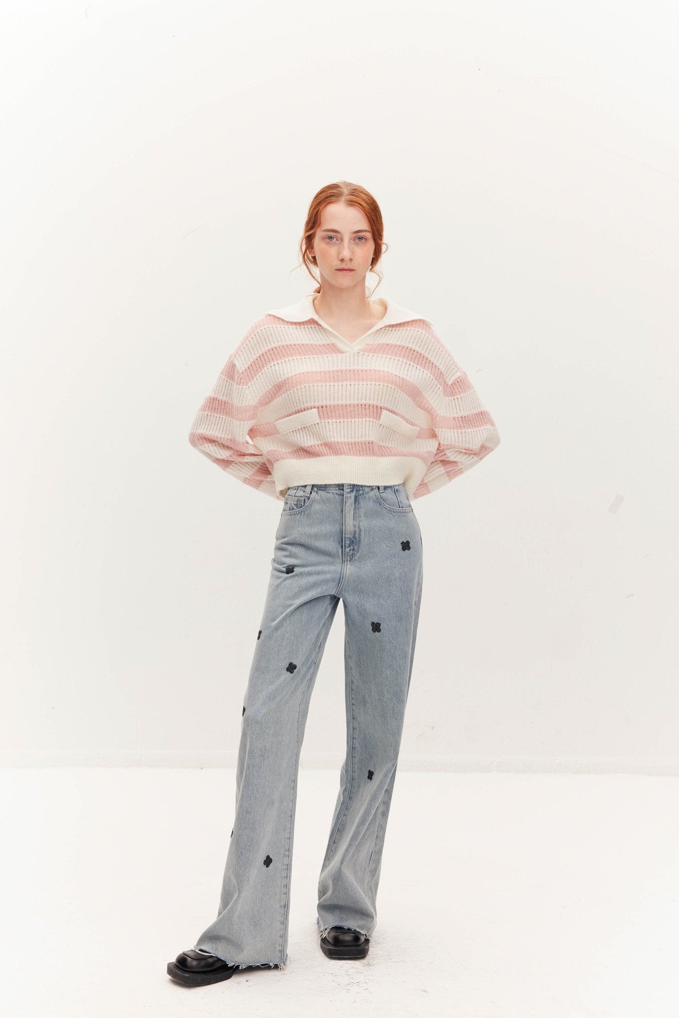 HERLIAN Pink And White Striped Lapel Sweatshirt | MADA IN CHINA