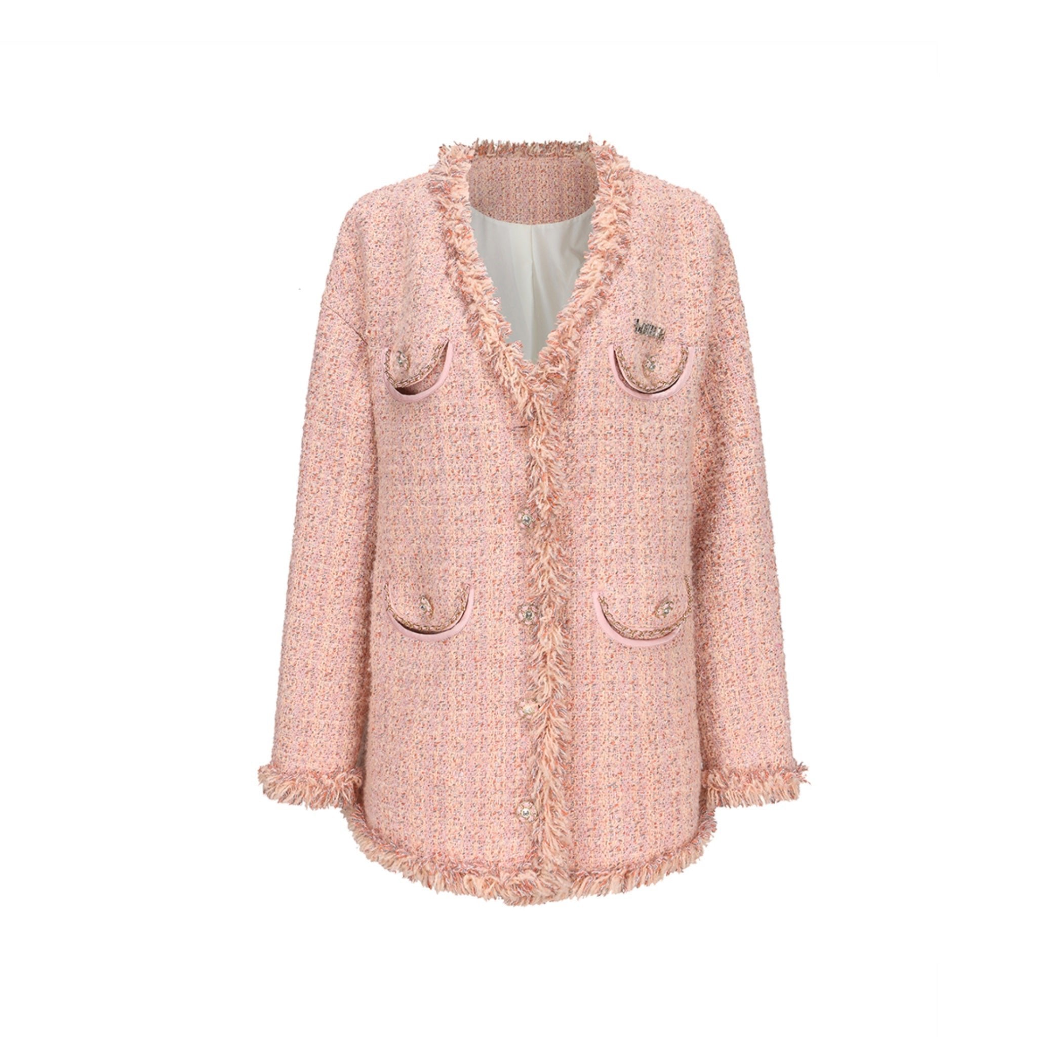 ARTE PURA Pink Curved Pocket Long Jacket | MADA IN CHINA