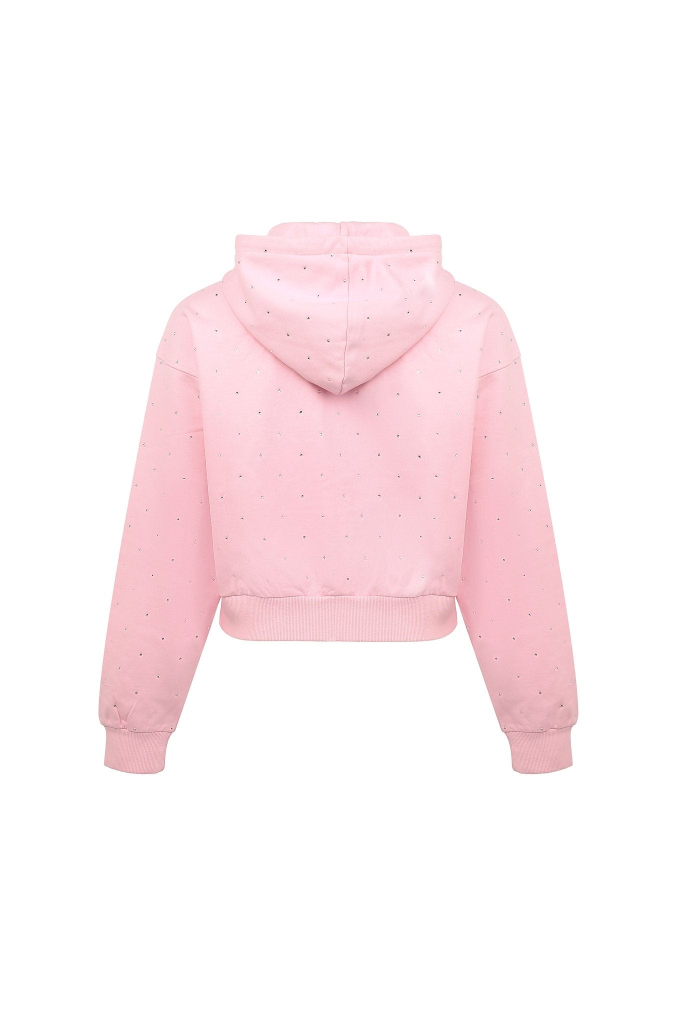 ANN ANDELMAN Pink Diamante Embellished Zipper Hoodie | MADA IN CHINA