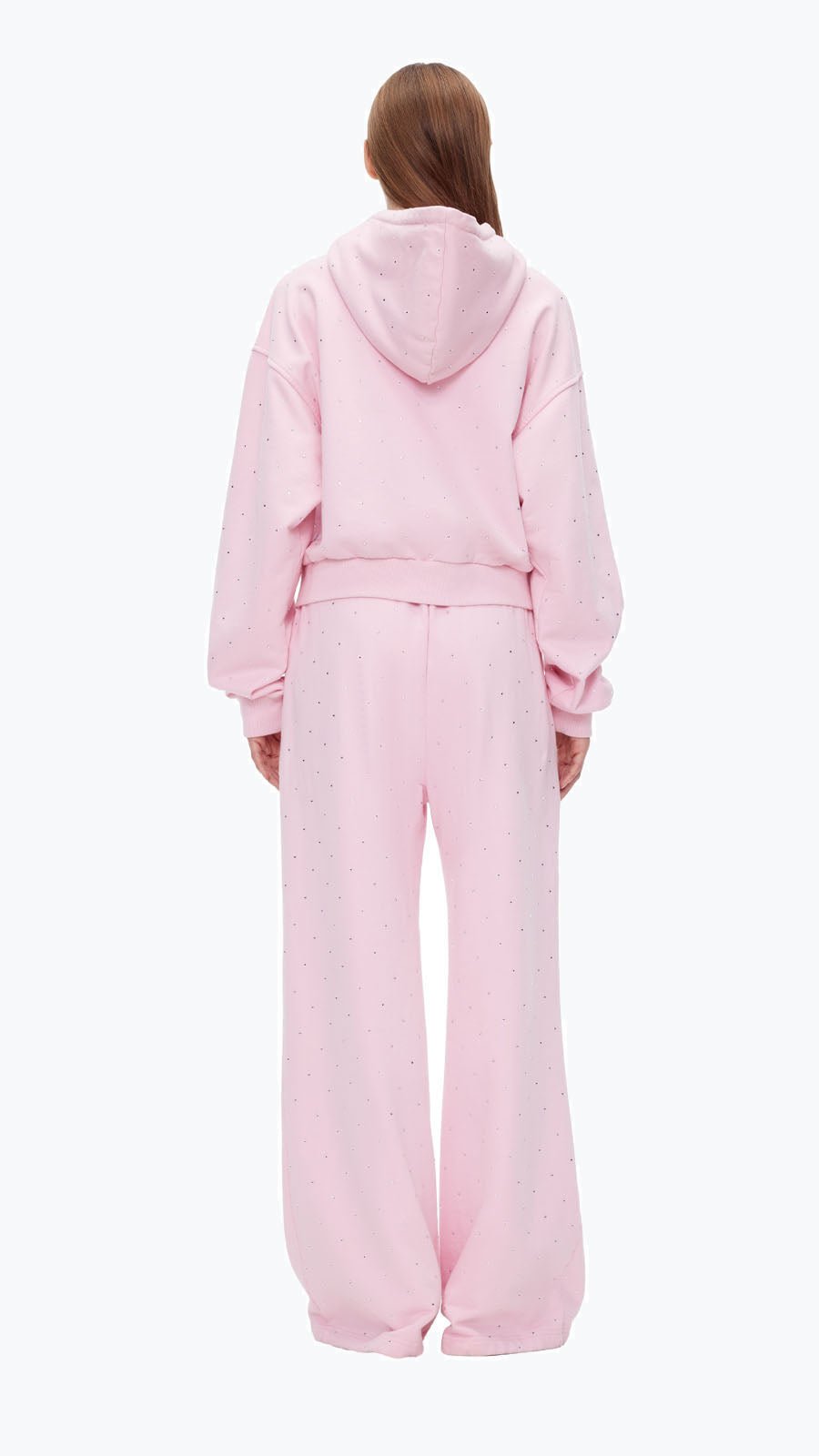 ANN ANDELMAN Pink Diamante Embellished Zipper Hoodie | MADA IN CHINA