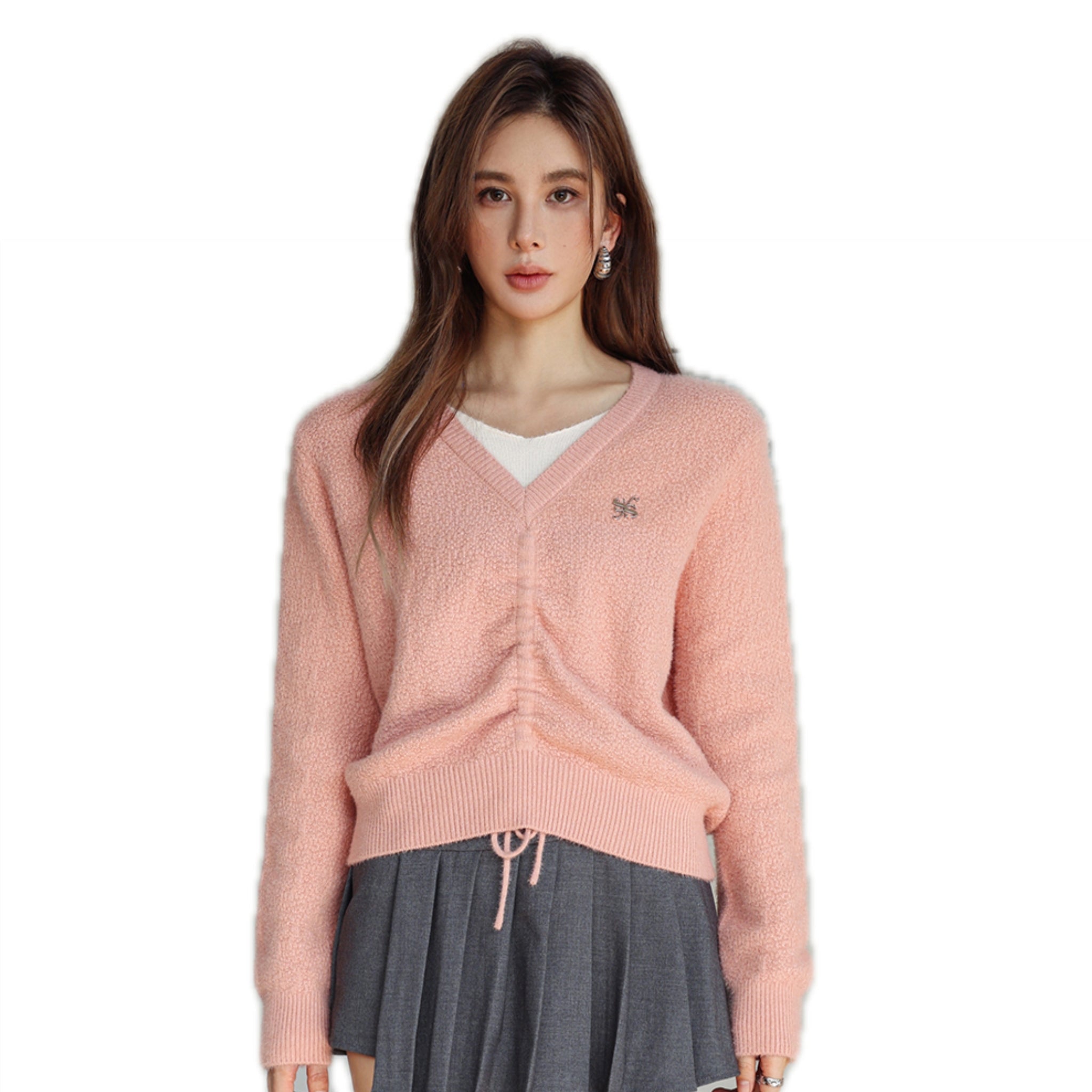 SOMESOWE Pink Drawstring Knit Top | MADA IN CHINA